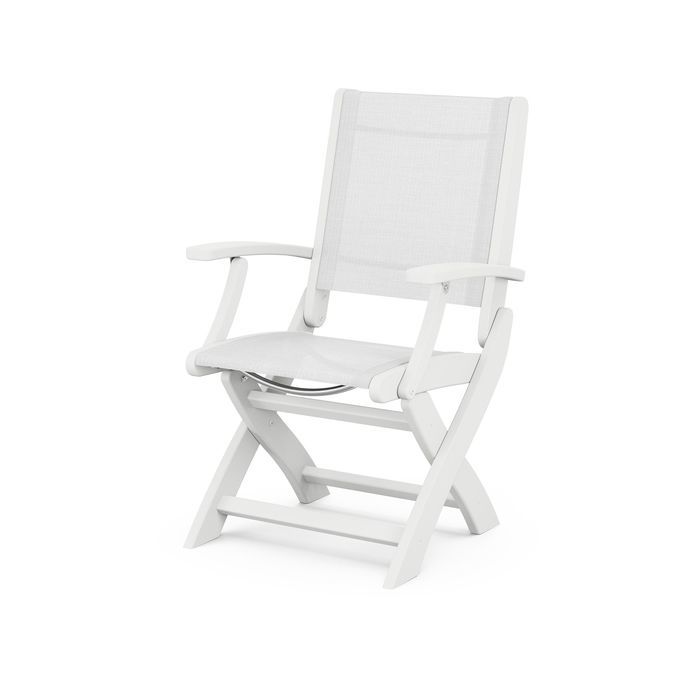 POLYWOOD Coastal Folding Chair - Durable Outdoor Furniture for Patio, Beach & Poolside - Weather-Resistant Adirondack Style Chair with Cup Holder