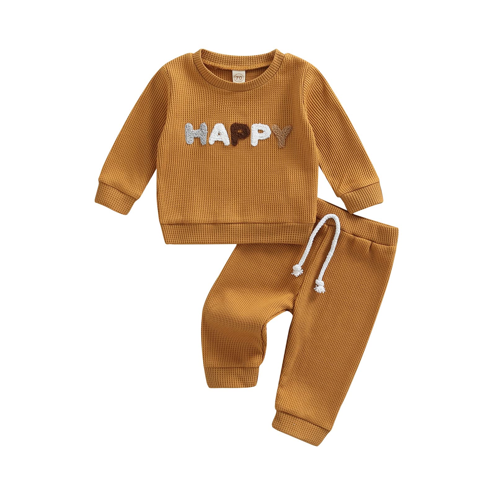 Newborn Baby Boy & Girl Clothes Set - 2PCS Fall Winter Waffle Outfit with Rainbow & Letter Print - Cozy Sweatsuits for Infants | Perfect for Family Photos, Daily Wear & Holiday Gifting