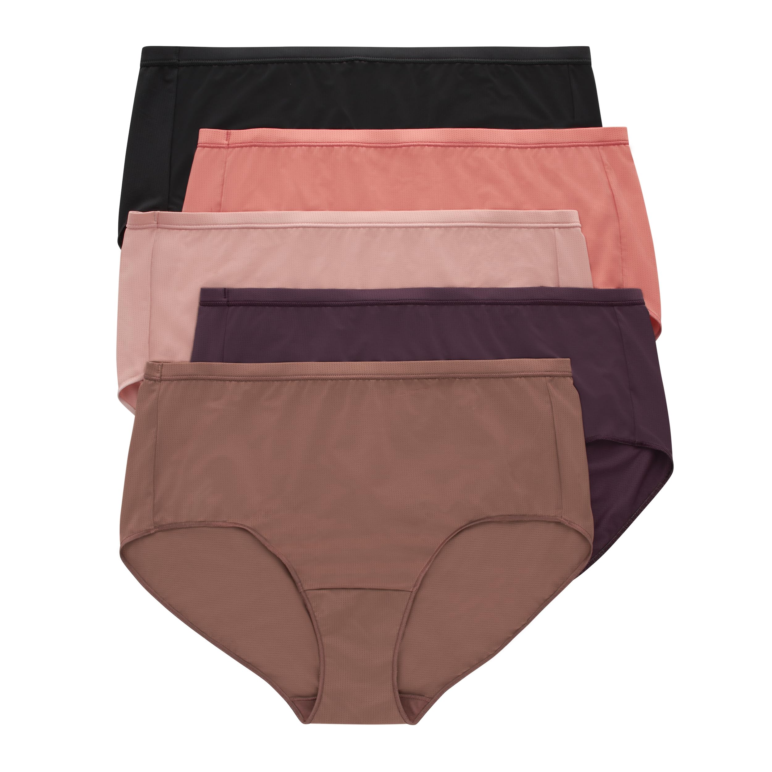 Hanes Women's Plus Size Breathable Mesh No-Show Brief Underwear 5-Pack - Comfortable Cotton Panties for Everyday Wear at Work & Home