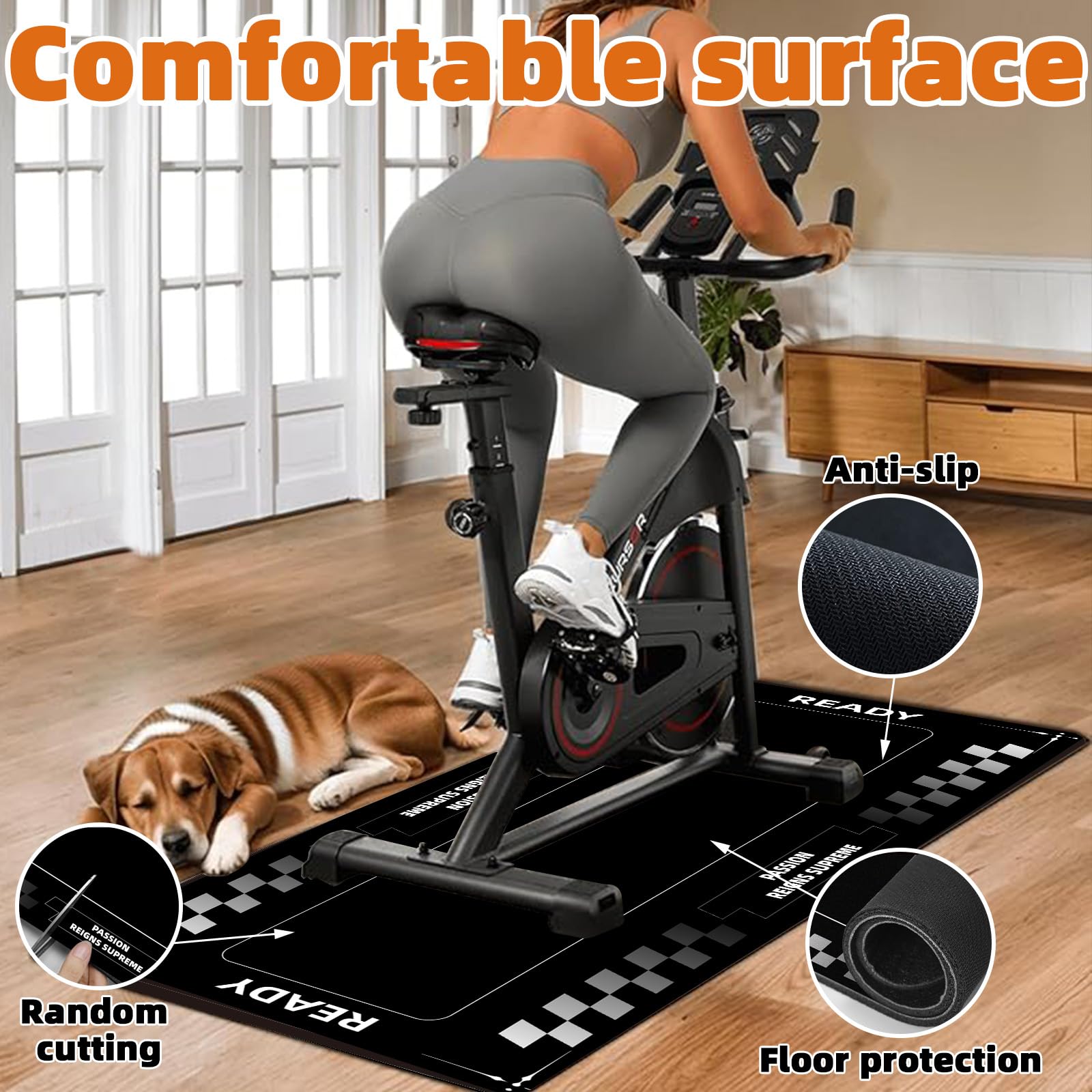 Premium Bike & Treadmill Mat - Heavy Duty Exercise Mat for Peloton, Stationary Bikes & Small Treadmills - Protects Hardwood Floors & Carpets - Ideal for Home Gyms, Cycling Studios & Fitness Equipment Protection