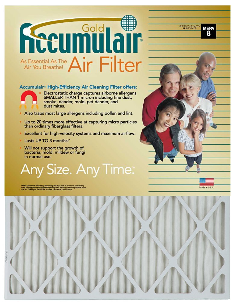 Accumulair Gold 20x27x1 MERV 8 Air Filter - Furnace Filter for Home HVAC Systems, AC Units & Air Purifiers - Improves Indoor Air Quality, Traps Dust, Pollen & Allergens
