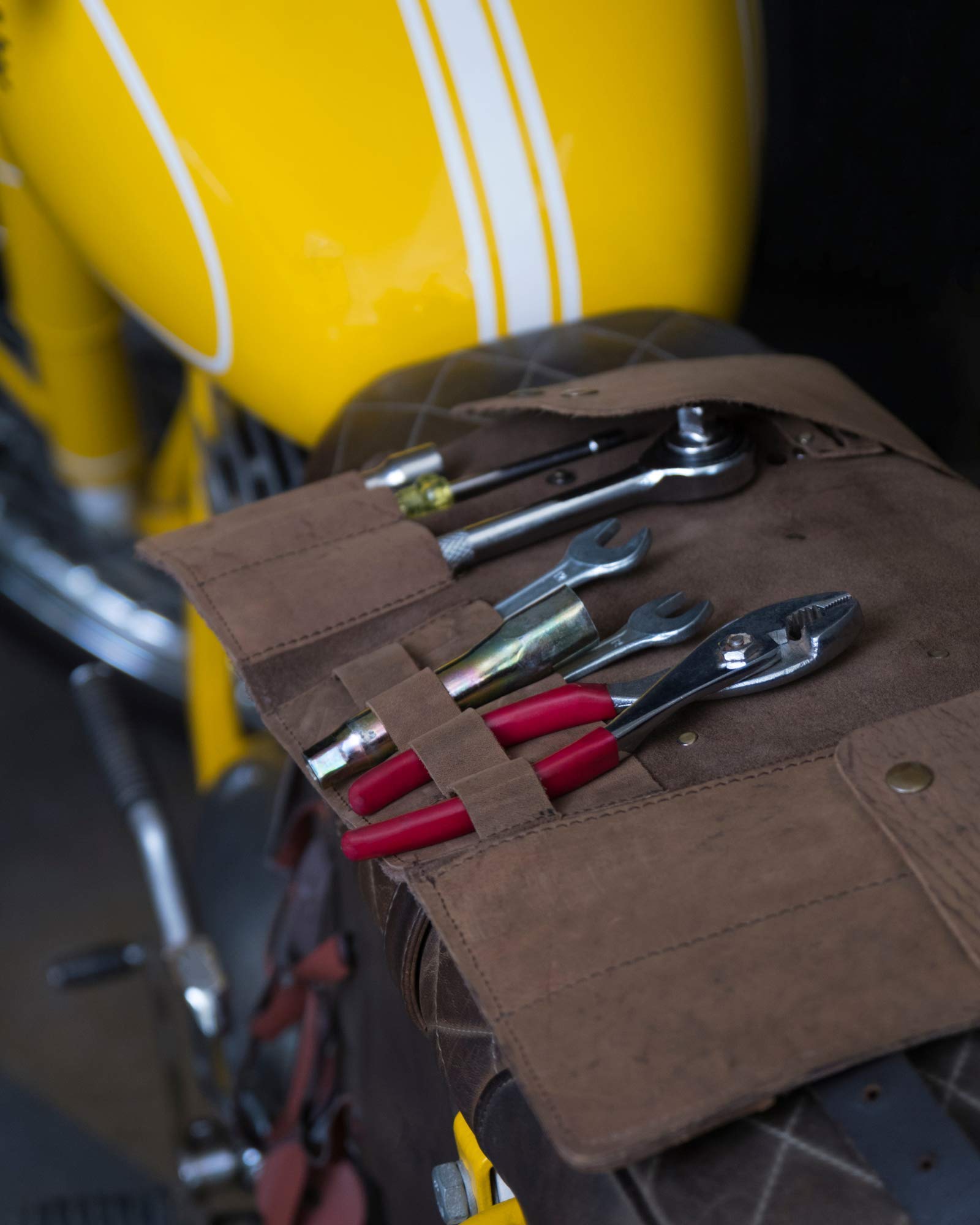 Trip Machine Company Genuine Leather Tool Roll - Durable & Stylish Organizer for Wrenches, Screwdrivers & DIY Tools | Perfect for Mechanics, Woodworking & Garage Storage