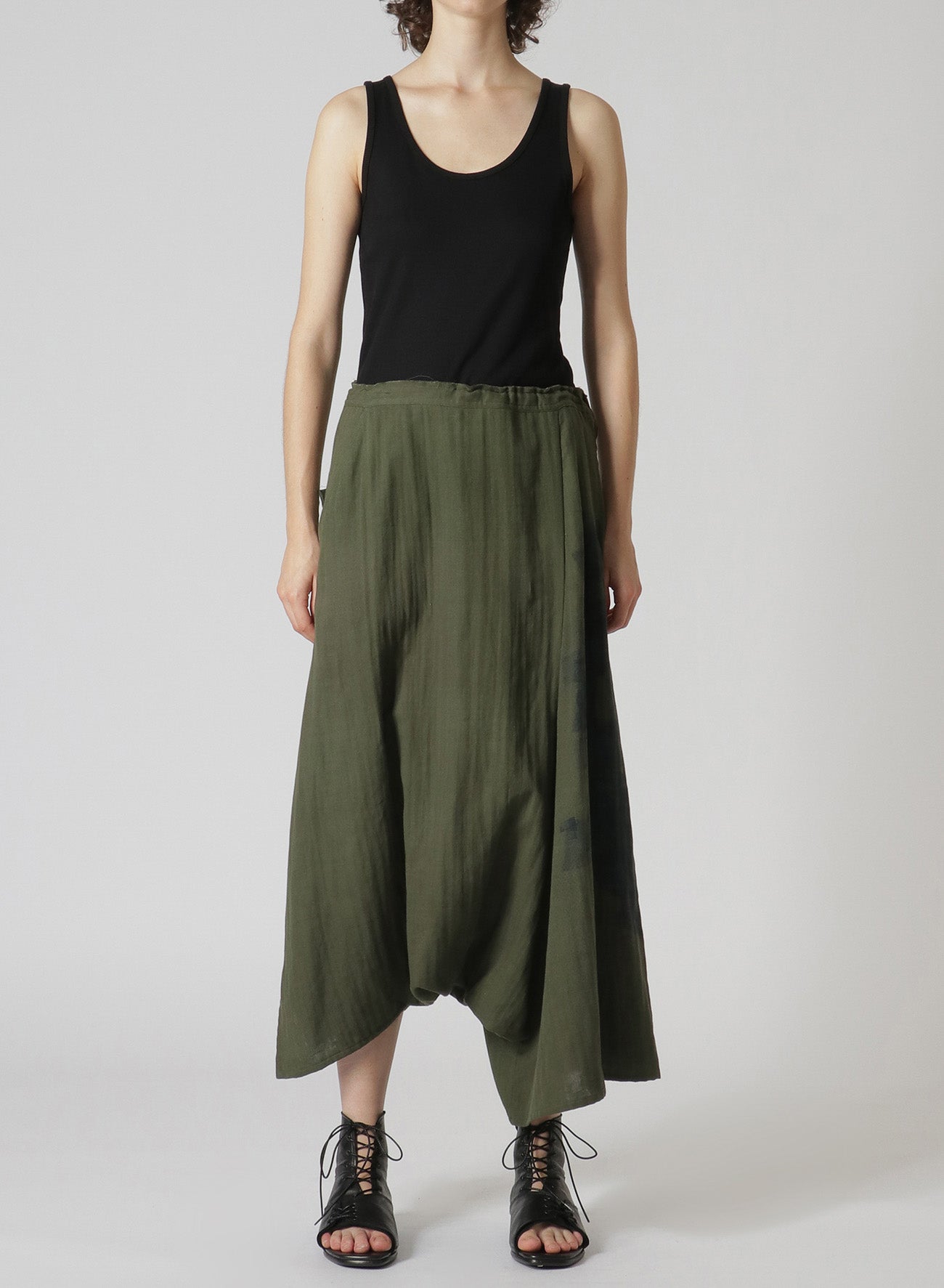 Soft & Breathable Cotton Double Gauze Asymmetrical Pants with Waist Tie - Flowy Blurred Net Print for Casual Wear, Boho Style & Summer Outfits