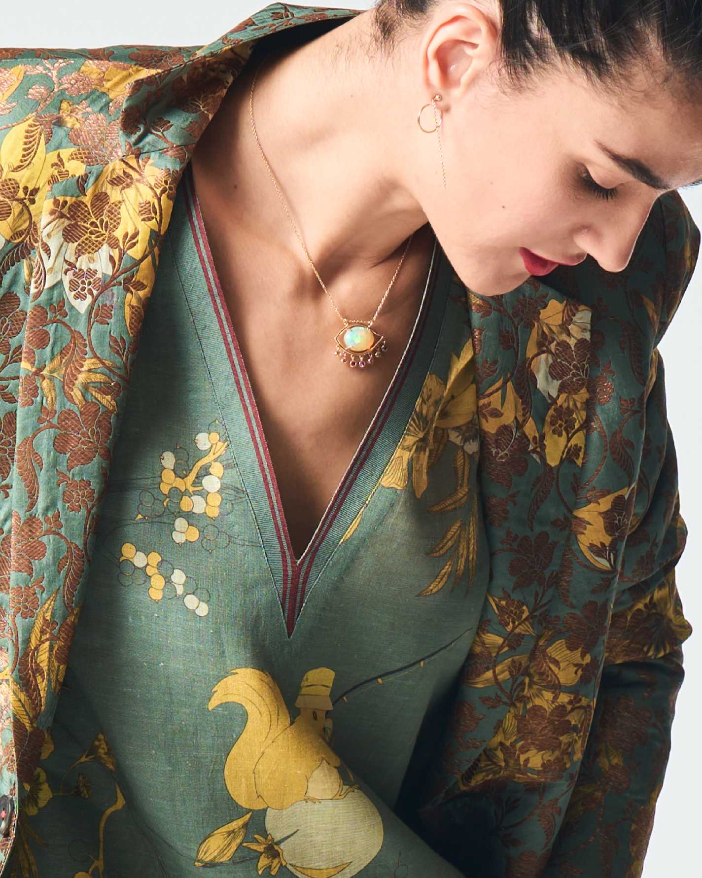 Elegant V Neck Kurta for Women - Soft Muga Satin Fabric in Sage Green - Perfect for Festivals, Weddings & Casual Wear