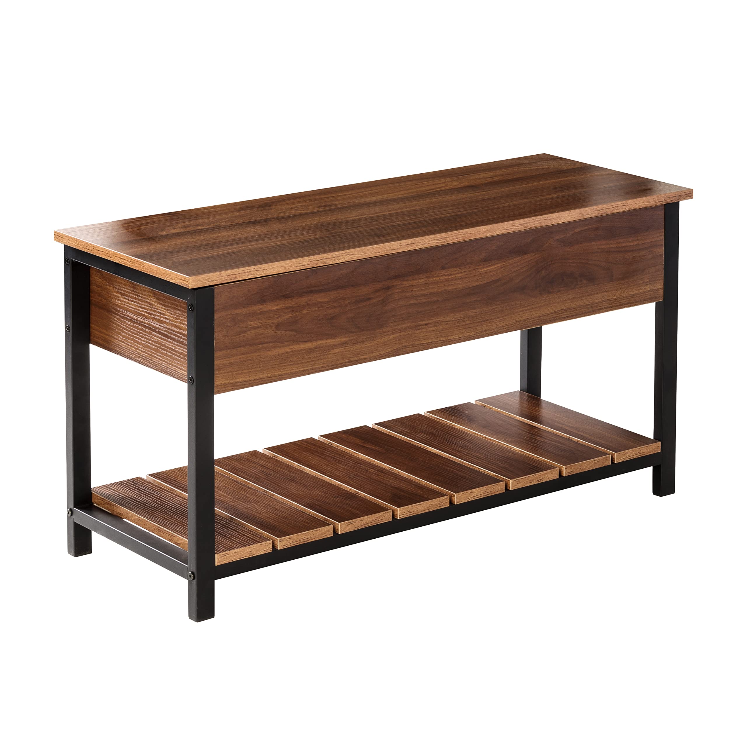Honey-Can-Do Entryway Shoe Storage Bench with 250 lbs Weight Capacity - Walnut Finish STO-09776 | Perfect for Mudroom, Hallway & Small Space Organization
