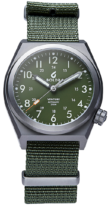 BOLDR Venture Jungle Green Automatic Watch - Durable Stainless Steel Men's Watch for Outdoor Adventure, Hiking & Travel - Waterproof & Shock Resistant