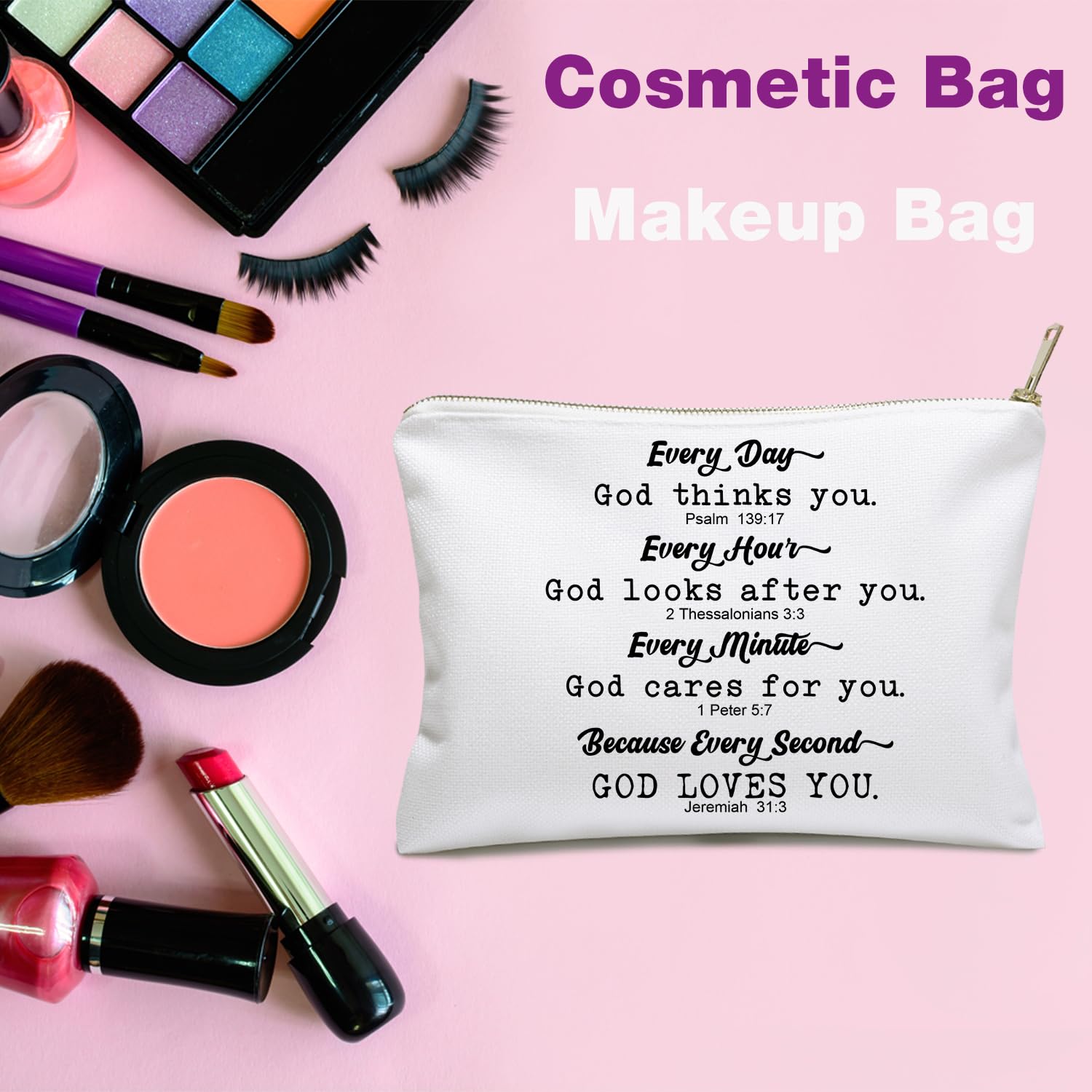 God Loves You Makeup Bag - Inspirational Bible Verse Cosmetic Pouch for Women | Christian Gifts for Friends, Encouragement & Faith-Based Affirmations | Perfect for Church, Travel & Daily Devotional Use