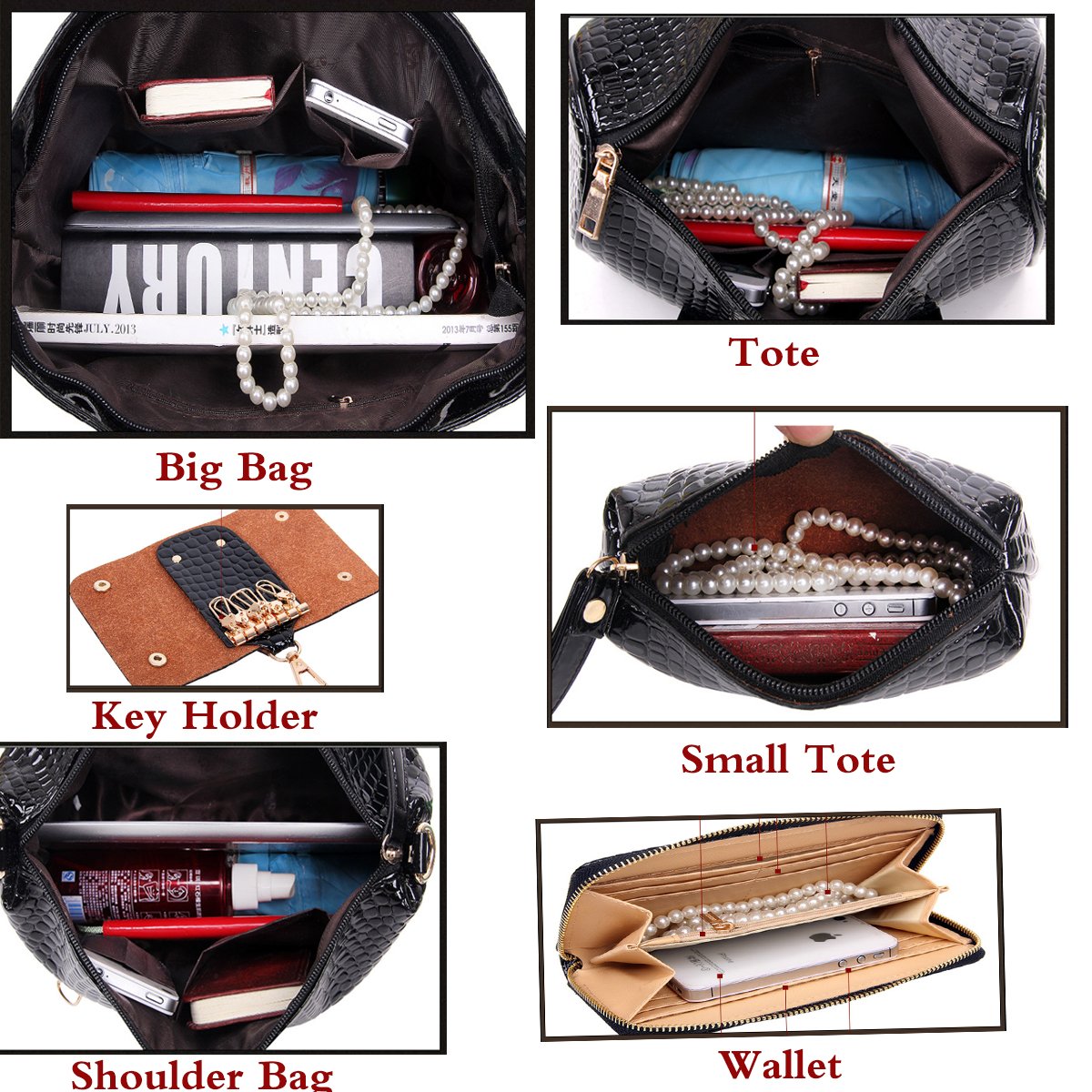 6-Piece Women's Handbag Set - Clutch, Top Handle, Tote, Satchel & Crossbody Bag with Wallet | Perfect for Work, Travel & Everyday Use