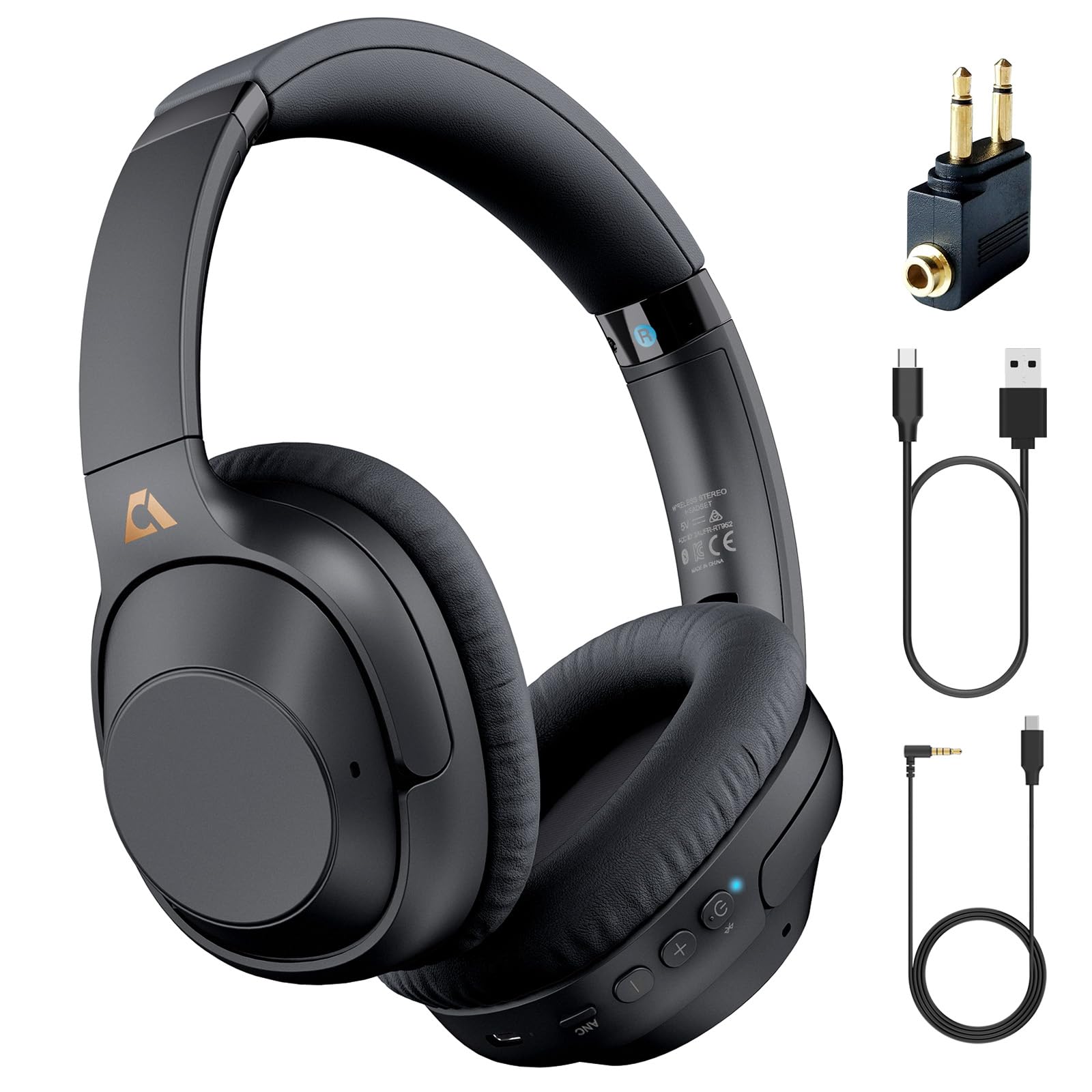 YMOO Y7PRO Bluetooth 5.2 Hybrid Active Noise Cancelling Headphones - Wireless/Wired Over-Ear Headphones with Mic, 75H Playtime for Travel, Work & Gaming - Premium ANC Headset for Adults (Airplane, Office, Commute)