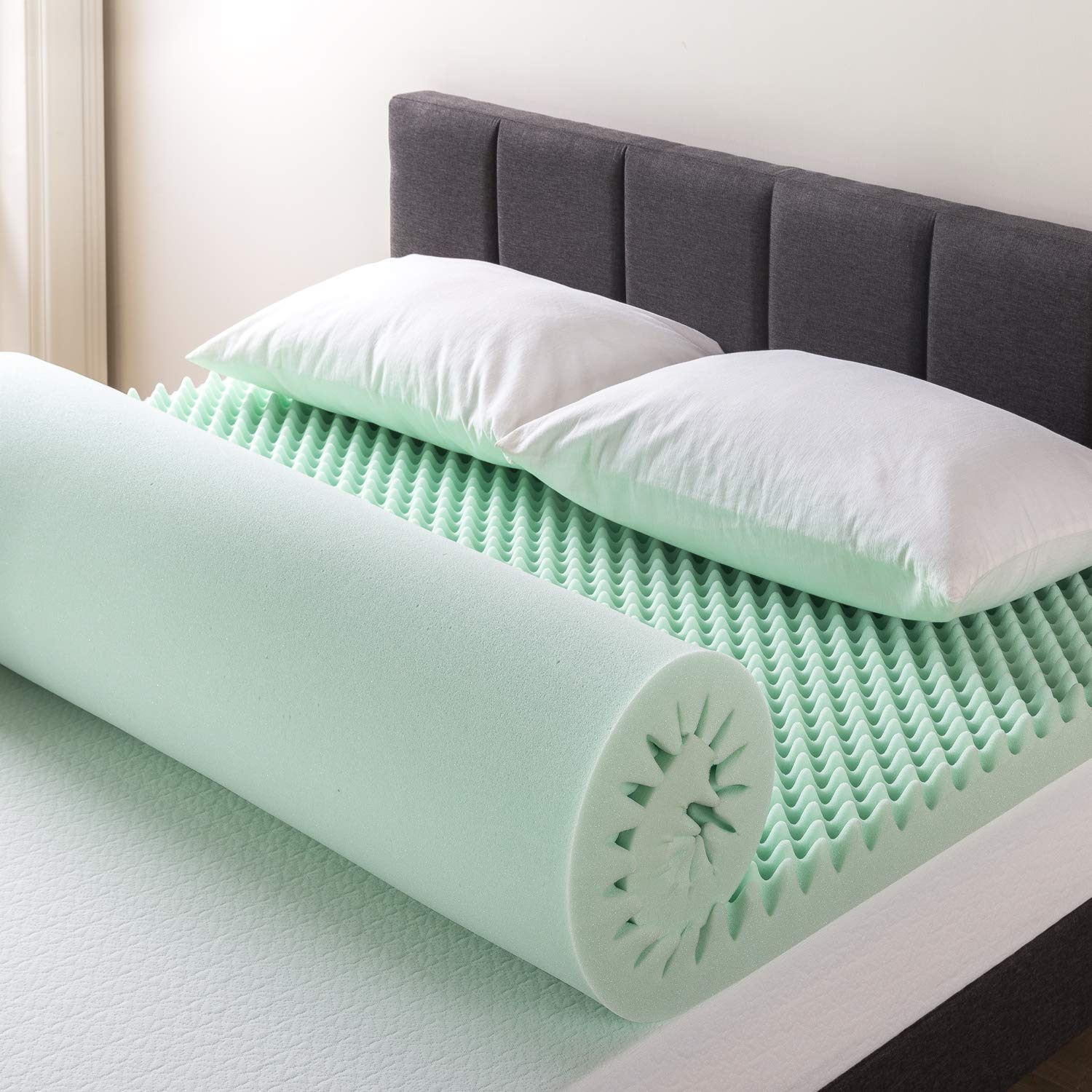 3 Inch Egg Crate Memory Foam Mattress Topper with Aloe Infusion - Queen Size, CertiPUR-US Certified, Cooling & Pressure Relief | Perfect for Back Pain Relief, Guest Beds & Dorm Room Comfort