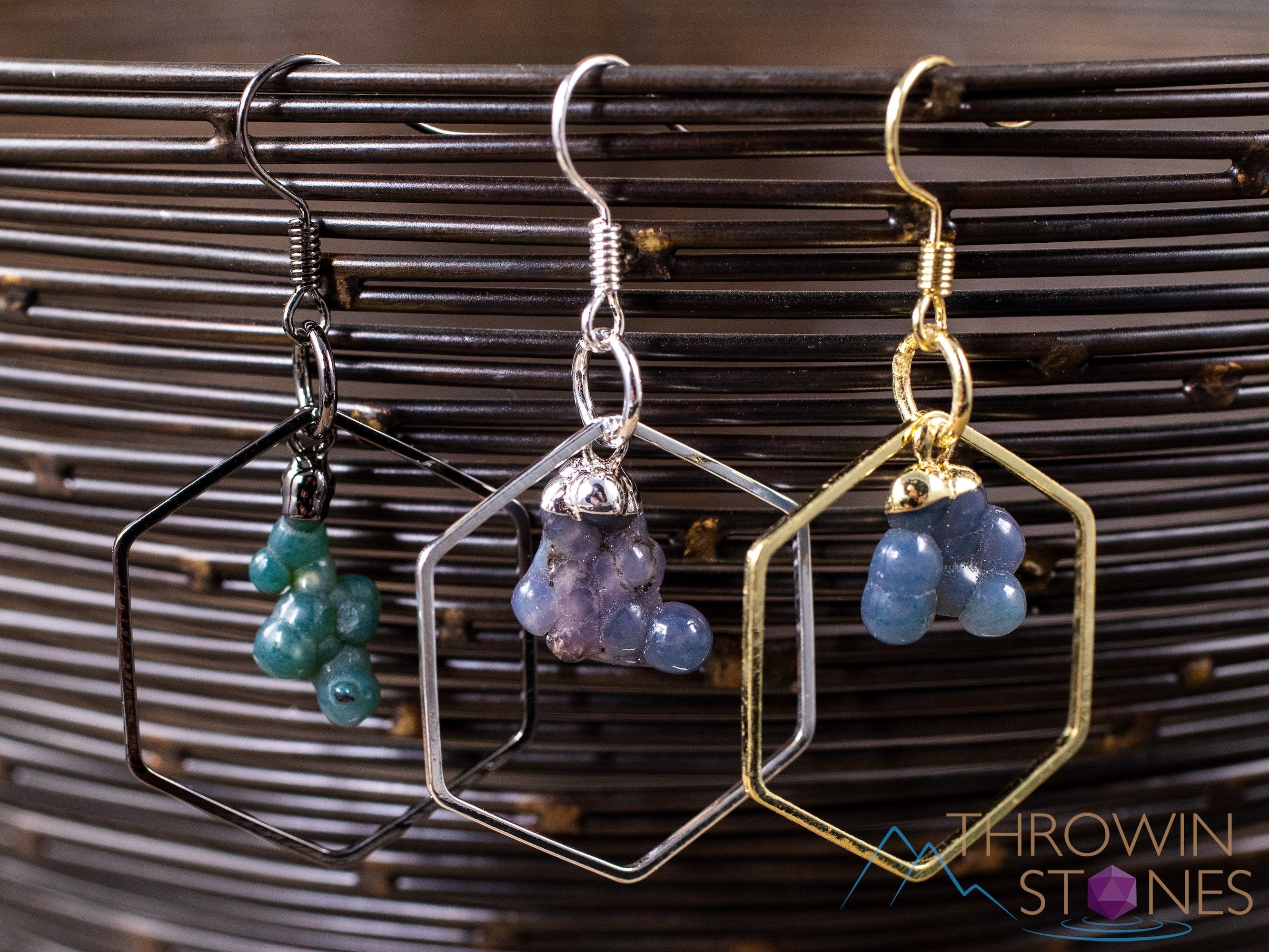 Grape Agate Crystal Hexagon Hoop Earrings | Natural Gemstone Dangle Earrings | Handmade Jewelry Gift for Women | Boho Chic Style for Everyday Wear & Special Occasions