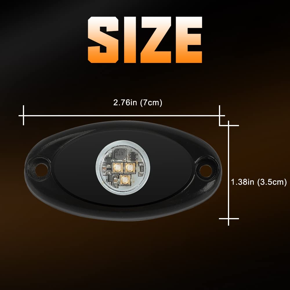 SUNPIE 8 Pods Quick Connect Amber Rock Lights - 4M Extension Wires, 3 High Power LED Chips, Rubber Mounting Pads, IP67 Waterproof for Trucks, Trailers, Cars, SUVs, ATVs, UTVs & Boats | Off-Road, Underbody & Marine Lighting