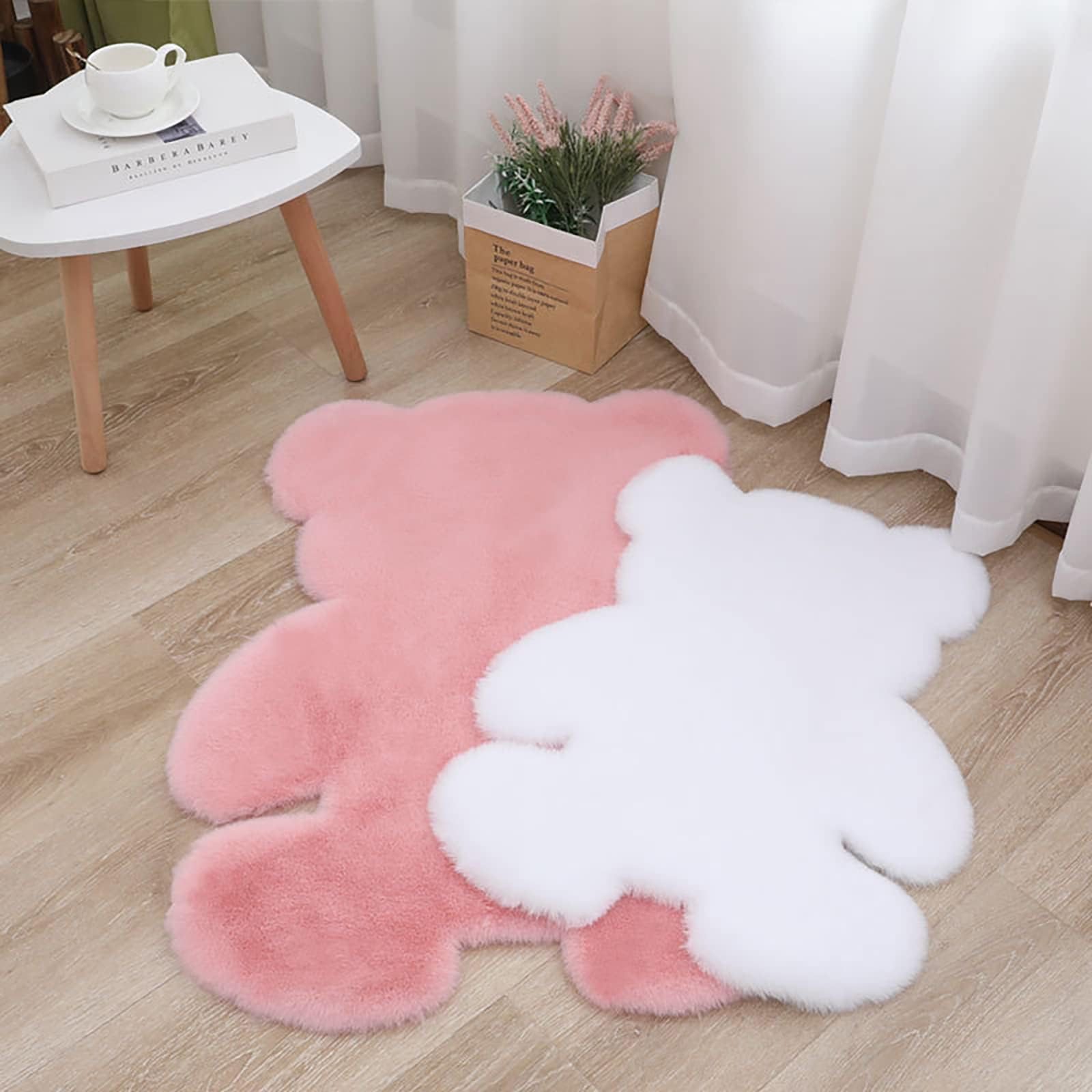 3x3.9ft White Small Bear Shaggy Rug - Ultra Soft Fluffy Faux Sheepskin Fur Area Rug for Nursery, Kids Room & Girls Bedroom Decor | Cozy Plush Carpet for Living Room, Home Aesthetic & Play Areas | Perfect for Floor Seating, Photo Backdrops & Cozy Spaces