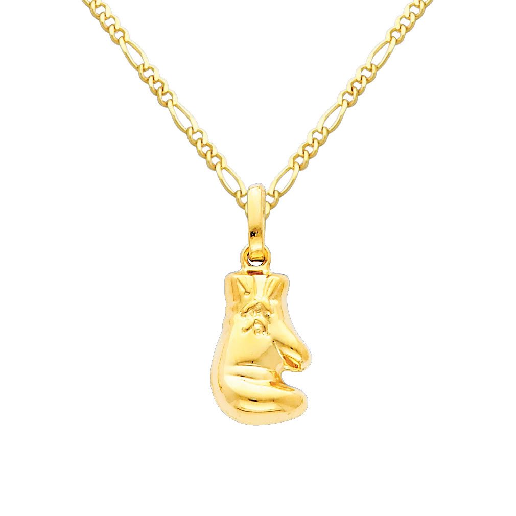 14K Yellow Gold Boxing Glove Pendant with 1.6mm Figaro Chain Necklace - Elegant Jewelry Gift for Boxing Fans, Athletes & Sports Lovers - Perfect for Gyms, Workouts & Special Occasions