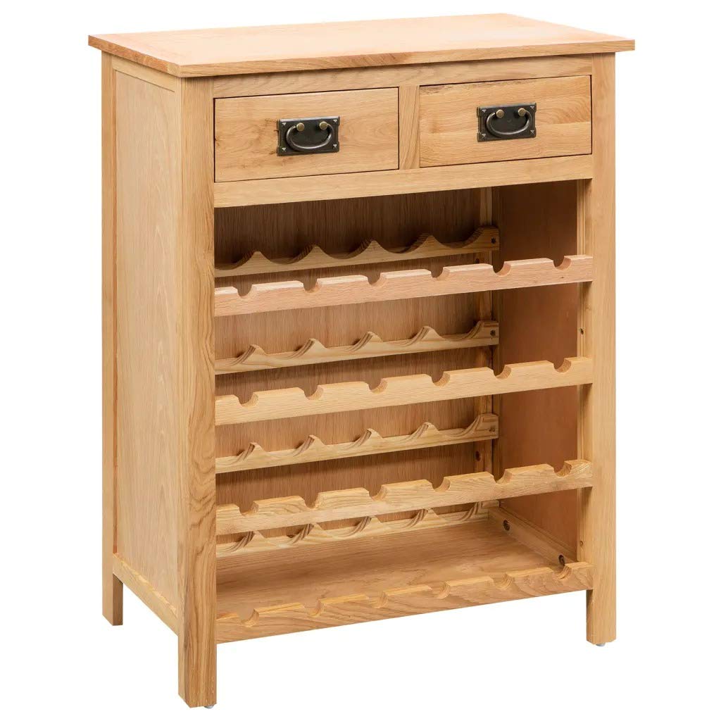 ZAMAX Rustic Solid Oak Wood Wine Cabinet - 20 Bottle Floor Standing Wine Rack with 4-Tier Display Shelves & 2 Drawers - Perfect for Kitchen, Bar, Dining Room, Living Room Wine Storage & Display