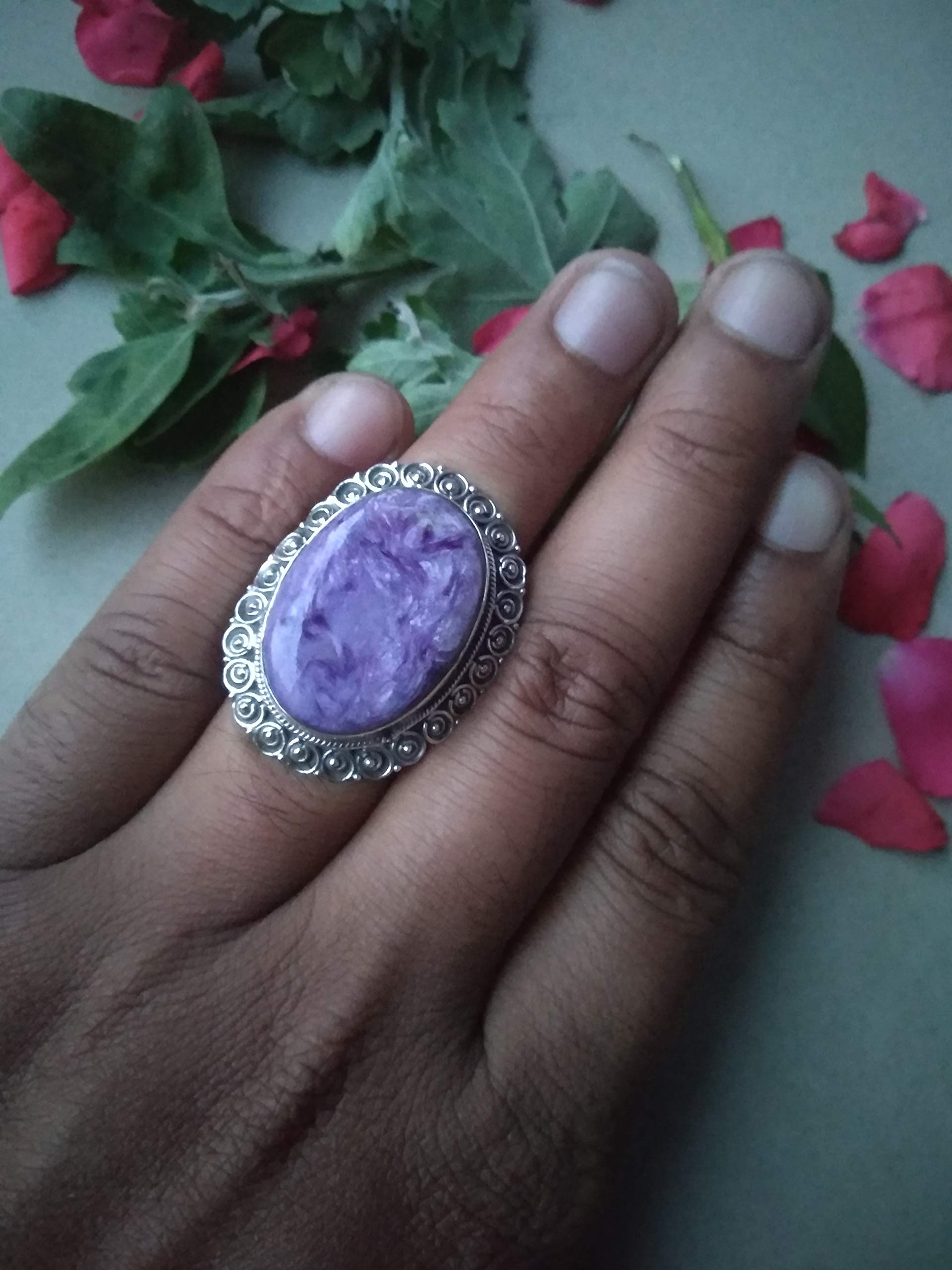 Handmade Charoite Silver Ring – Unique Oval Statement Ring, Nickel-Free Artisan Jewelry, Modern Classic Design for Anniversary Gifts & Special Occasions | Perfect for Weddings, Parties & Everyday Elegance