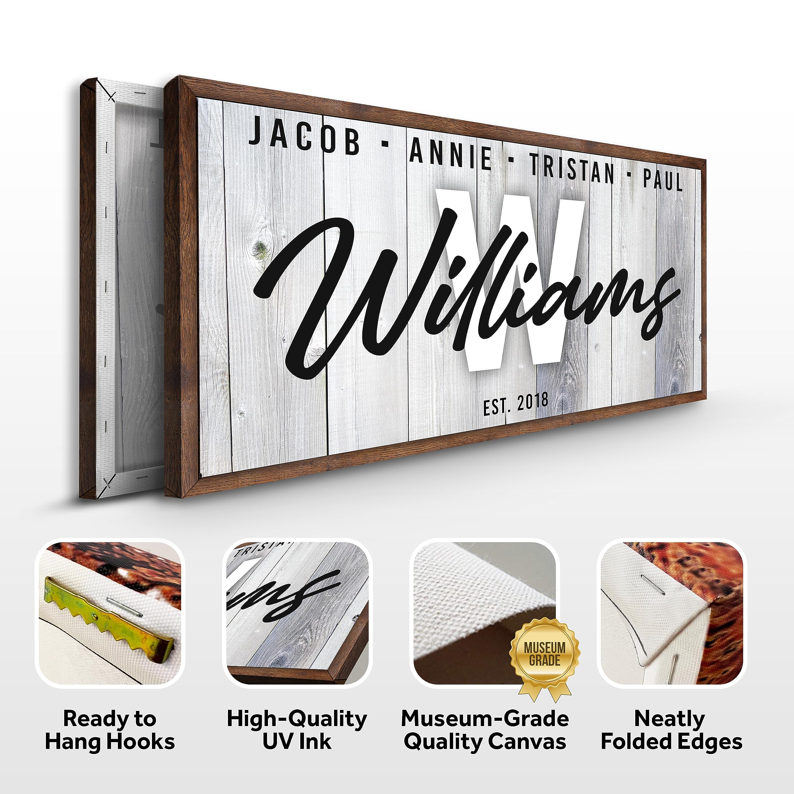 Personalized Family Name Sign - Custom Wood Wall Decor for Living Room, Fireplace, Kitchen & Front Door - Grey Background Canvas 20x10 inches - Perfect for Home Decor & Housewarming Gifts