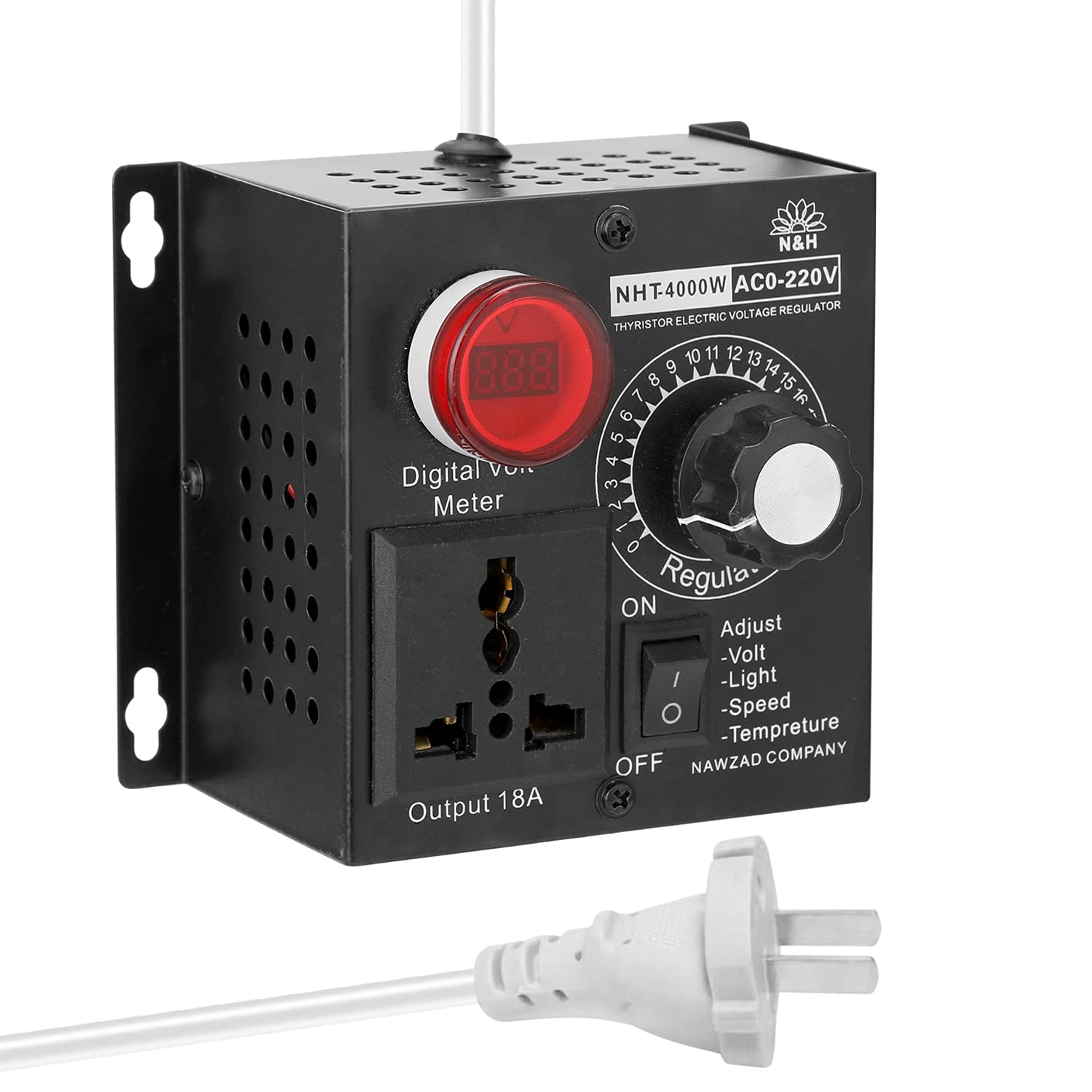 Burko AC110V 4000W Compact Variable Voltage Controller - Portable Speed & Temperature Regulator with Adjustable Light Dimmer for Home Appliances, Power Tools & Lighting Systems