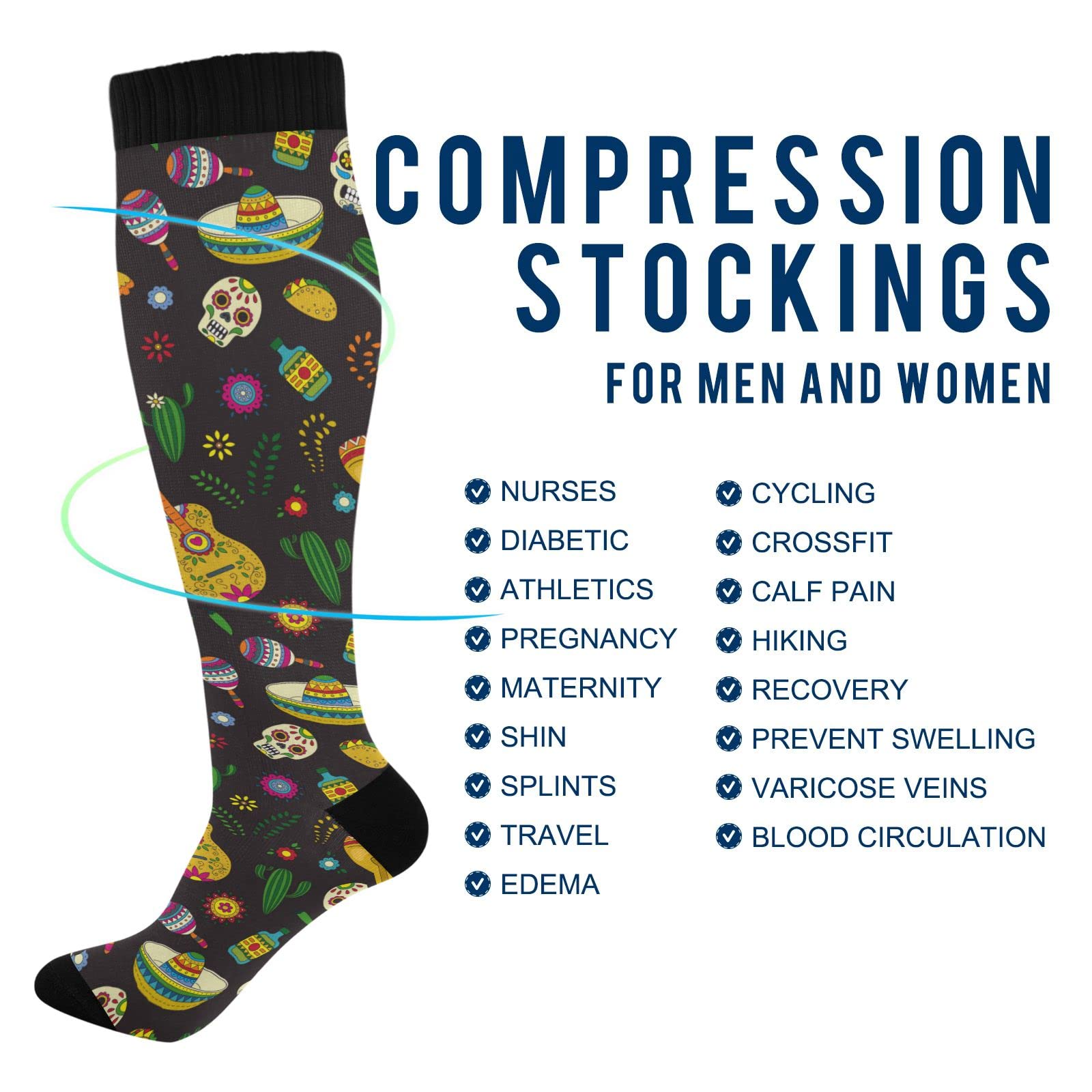 JUNZAN Compression Socks for Women & Men - Medical Grade Circulation Socks for Running, Cycling, Nursing - Improve Blood Flow & Reduce Swelling (Perfect for Athletes, Travelers & Healthcare Workers)