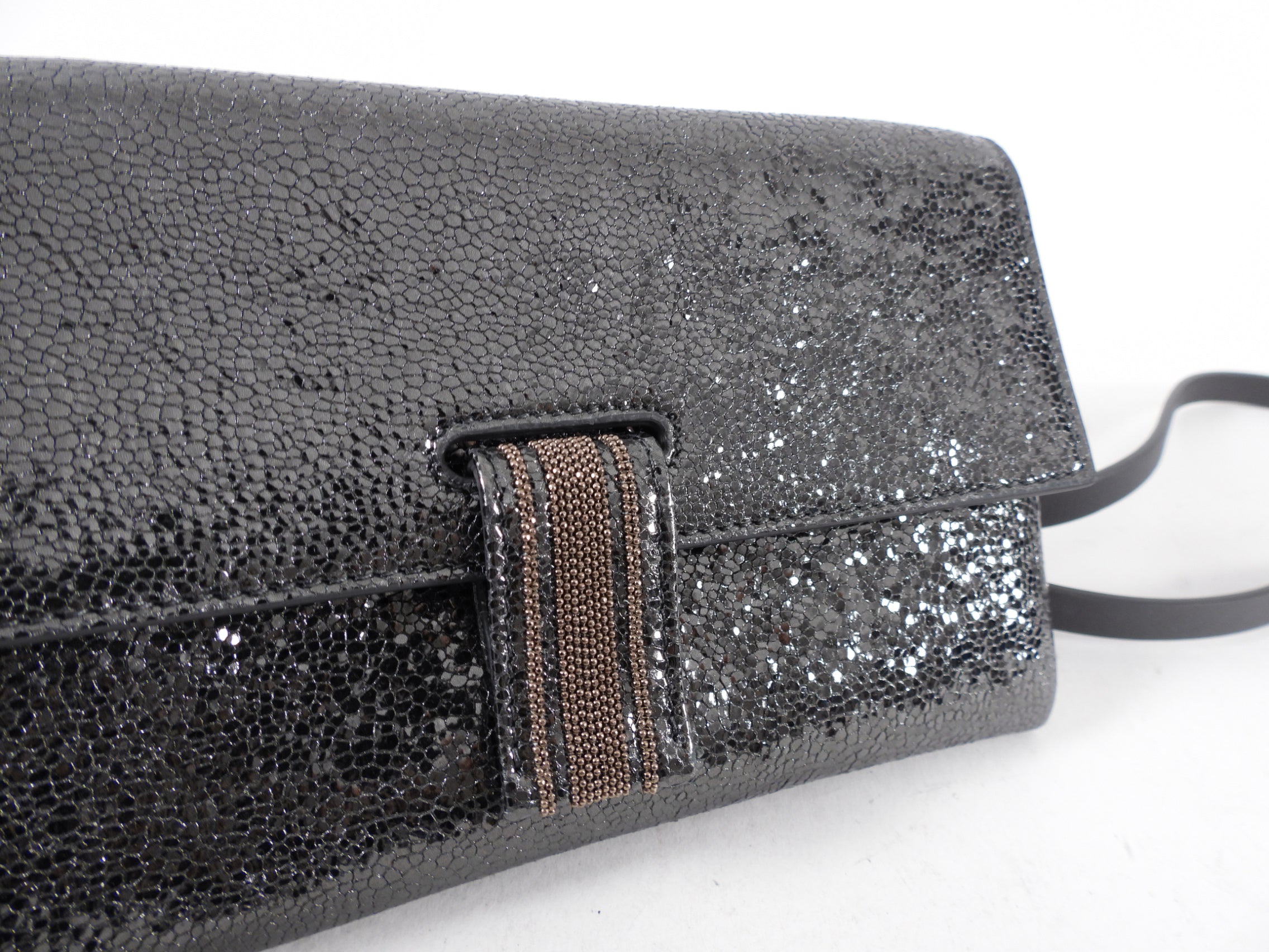 Brunello Cucinelli Charcoal Grey Leather Monili Wallet on Strap Crossbody Bag for Women - Perfect for Everyday Use, Travel & Shopping