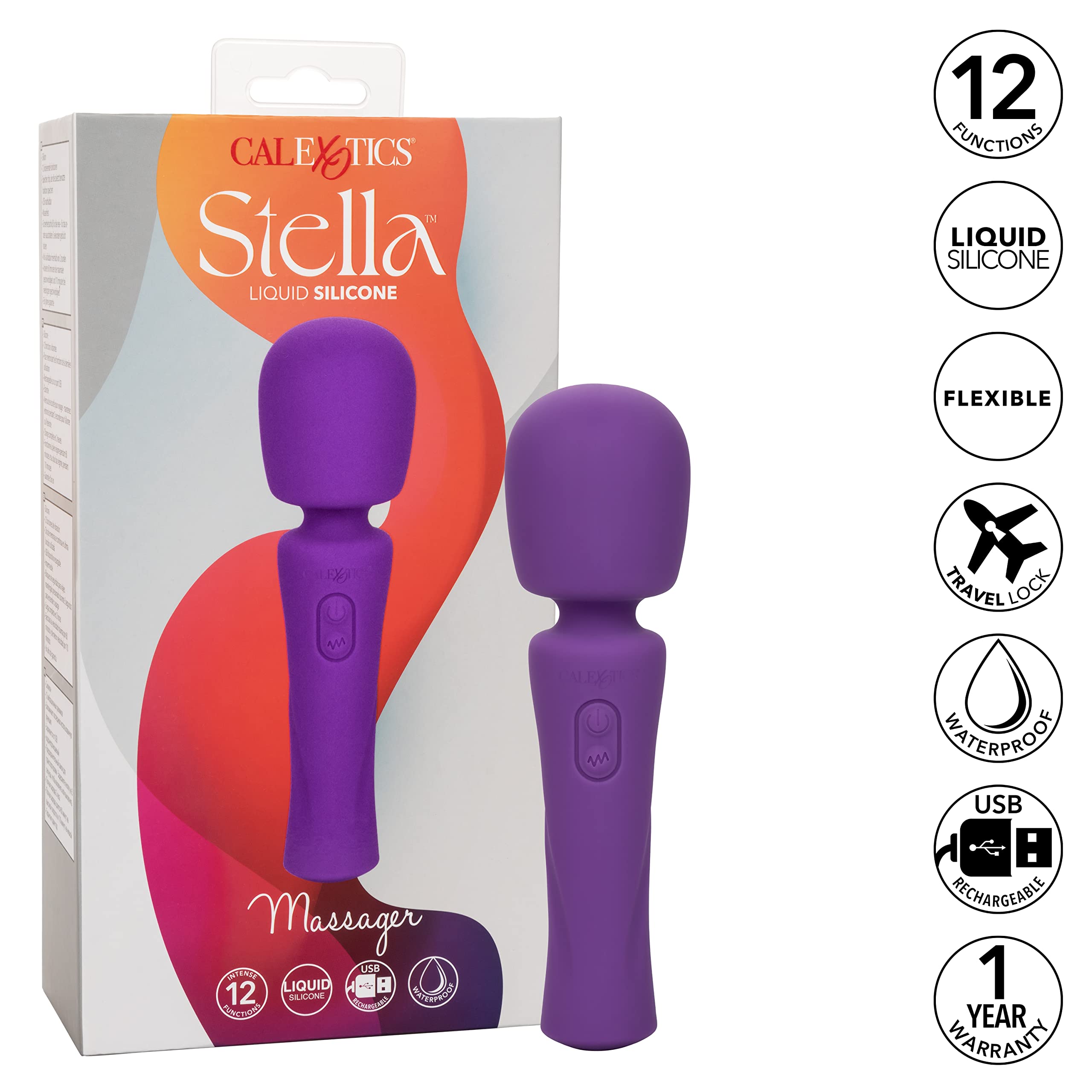 CalExotics Stella Liquid Silicone Wand Massager - Rechargeable Flexible Vibrator for Women - Purple Adult Sex Toy - Perfect for Couples Play & Solo Pleasure