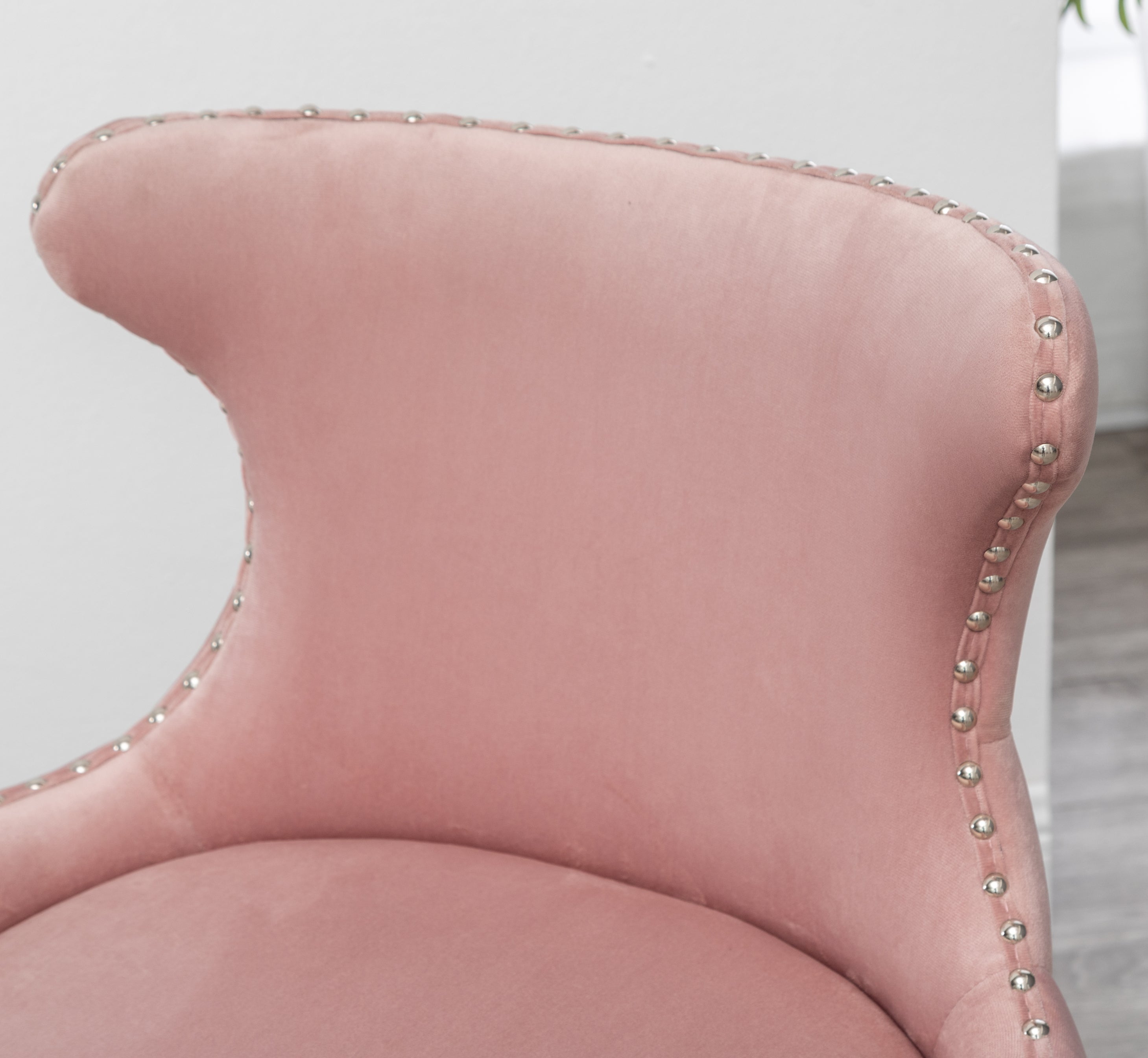 Roundhill Furniture Lindale Contemporary Velvet Upholstered Accent Chair with Nailhead Trim in Pink - Modern Living Room, Bedroom or Office Seating for Home Decor