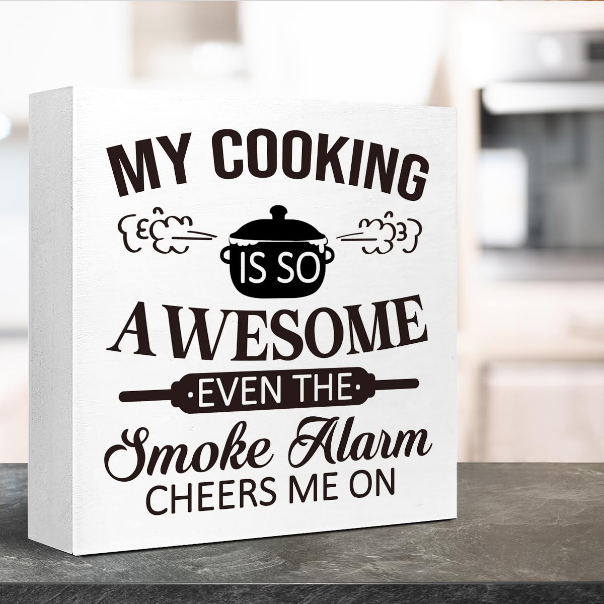 Funny Kitchen Wooden Block Sign - Retro Satire & Irony Decor for Home, Dining Room & Tabletop - Perfect Gift for Cooking Enthusiasts (V666) - Ideal for Farmhouse Kitchens, Coffee Bars & Housewarming Gifts