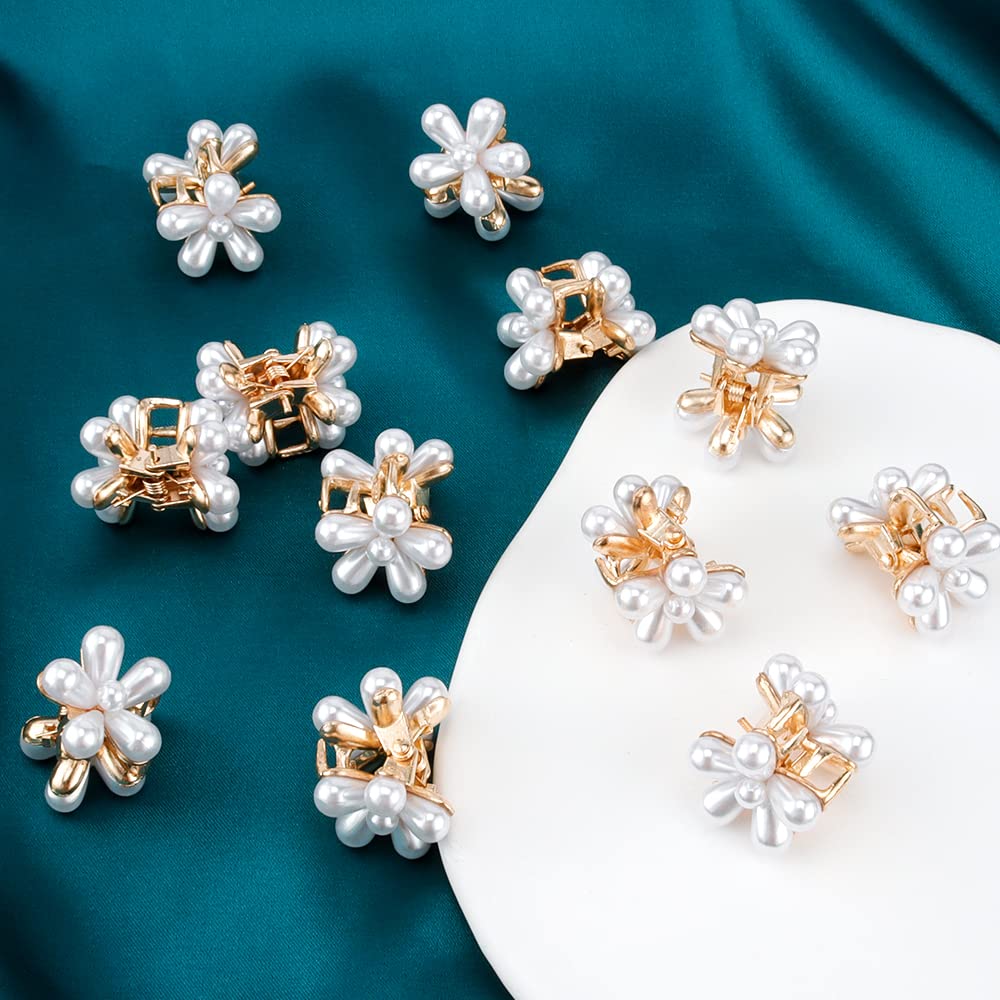 Ahoney Pearl Hair Clips with Daisy Flowers - Small Claw Bangs Clips for Women & Girls | Korean Hair Accessories for School, Work & Special Occasions