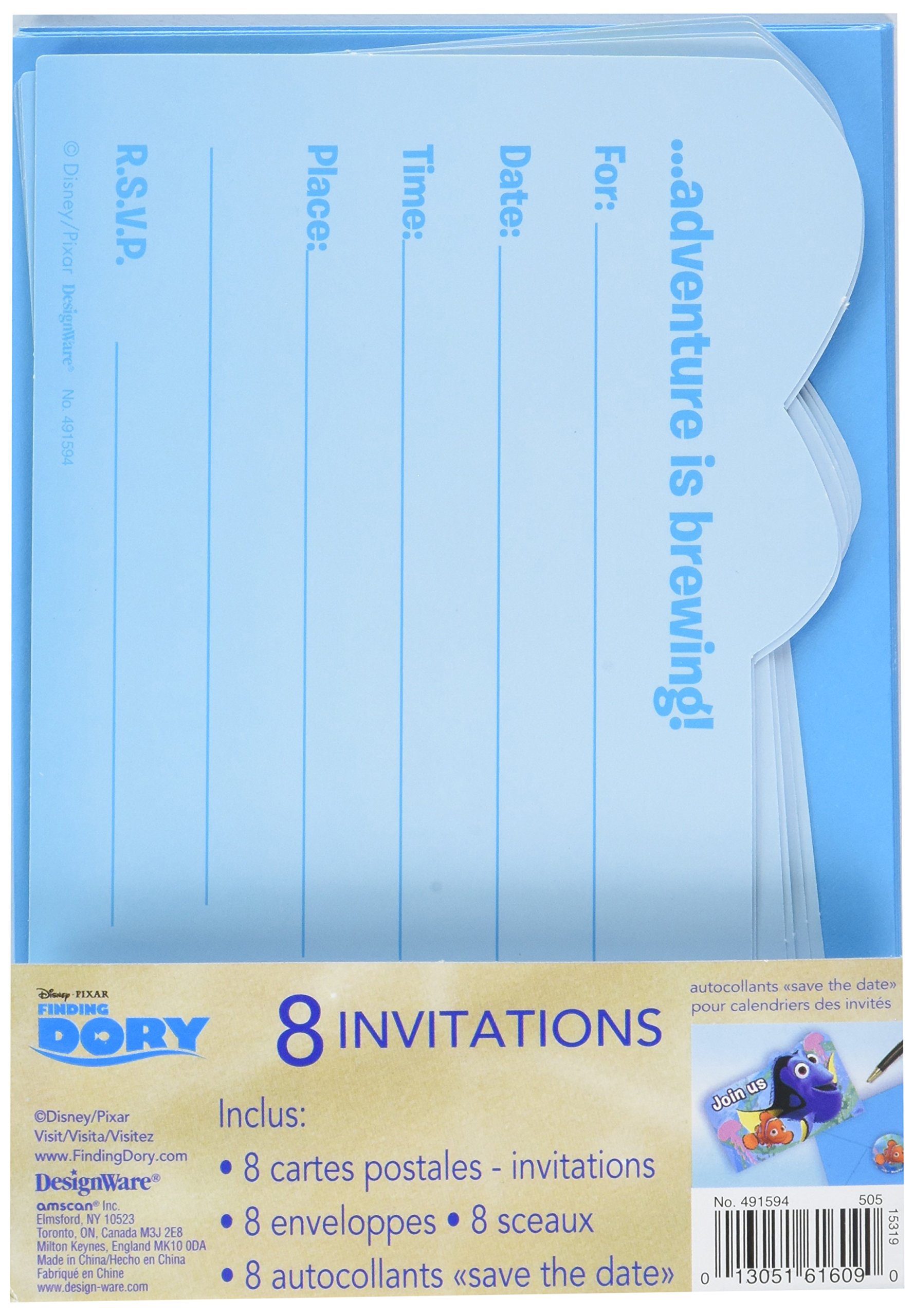 Finding Dory Birthday Party Invitations - Set of 8 Ocean-Themed Cards for Kids Birthday, Baby Shower & Under the Sea Party Decorations