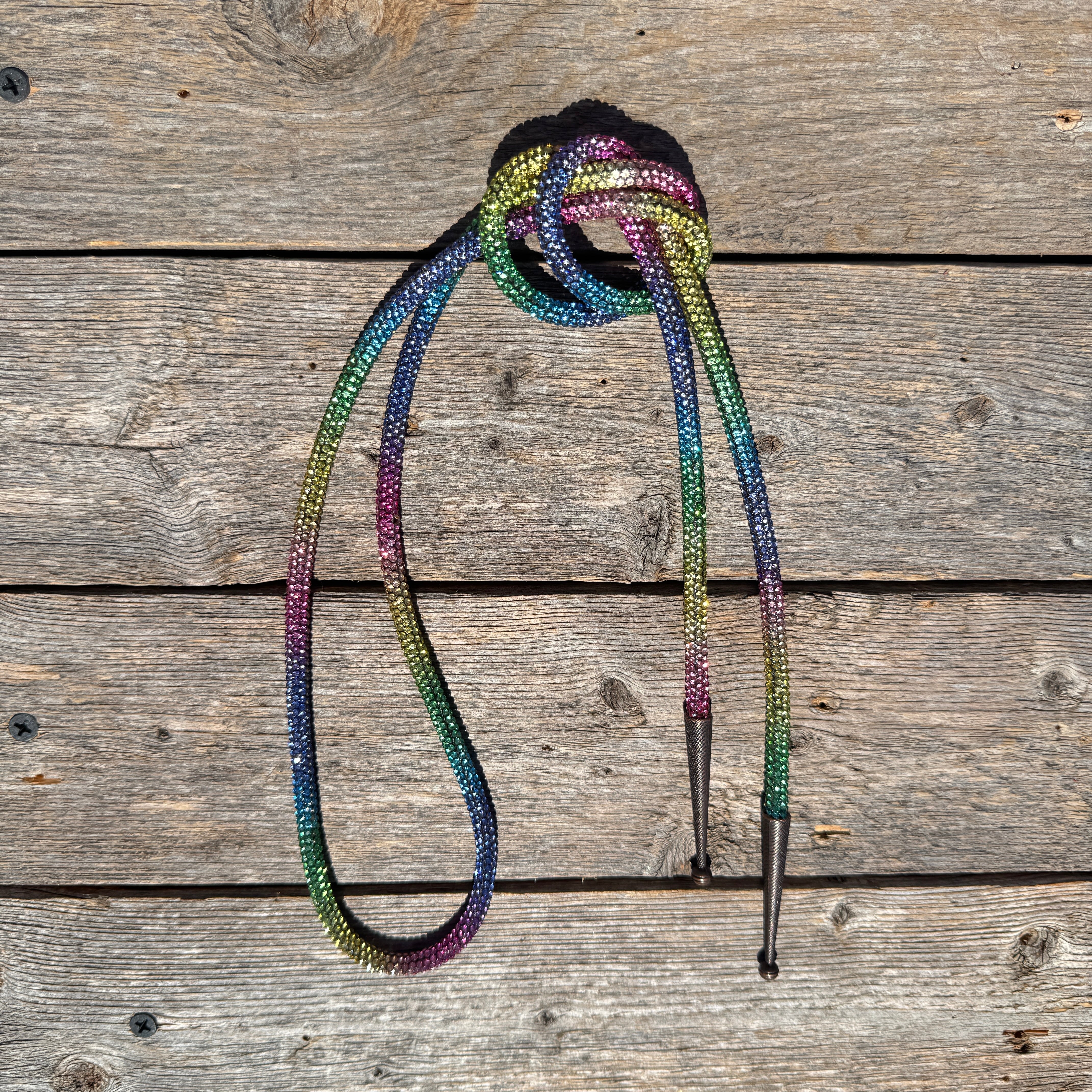 Stylish Rainbow Rhinestone Western Bolo Tie #BT103 - Perfect for Country Music Festivals, Rodeos & Cowboy Themed Parties