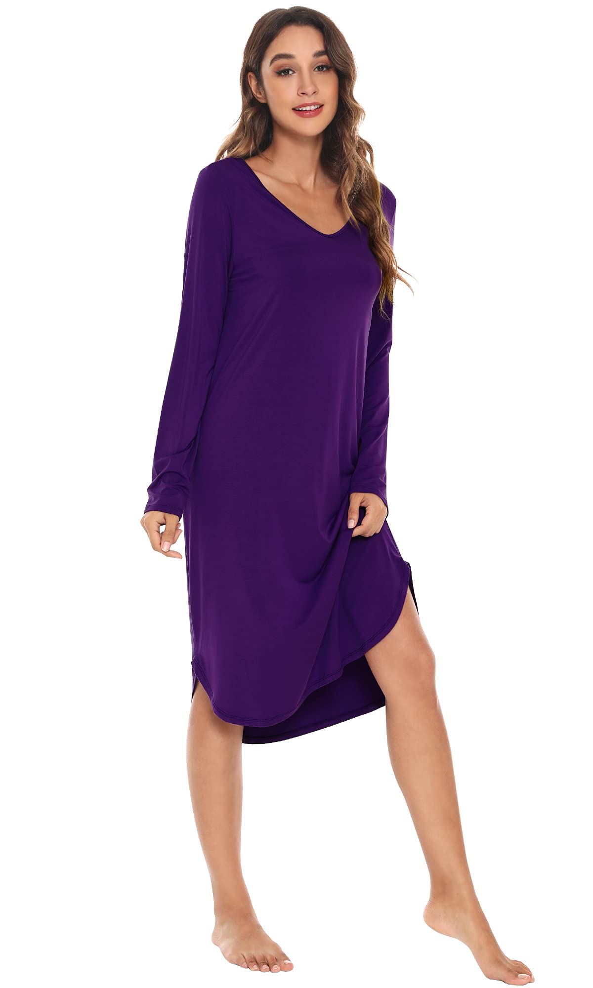 WiWi Bamboo Nightgowns for Women - Soft Long Sleeve Sleep Shirt & Comfy Loungewear - Plus Size S-4X - Eco-Friendly Sleepwear for Relaxing at Home or Overnight Stays