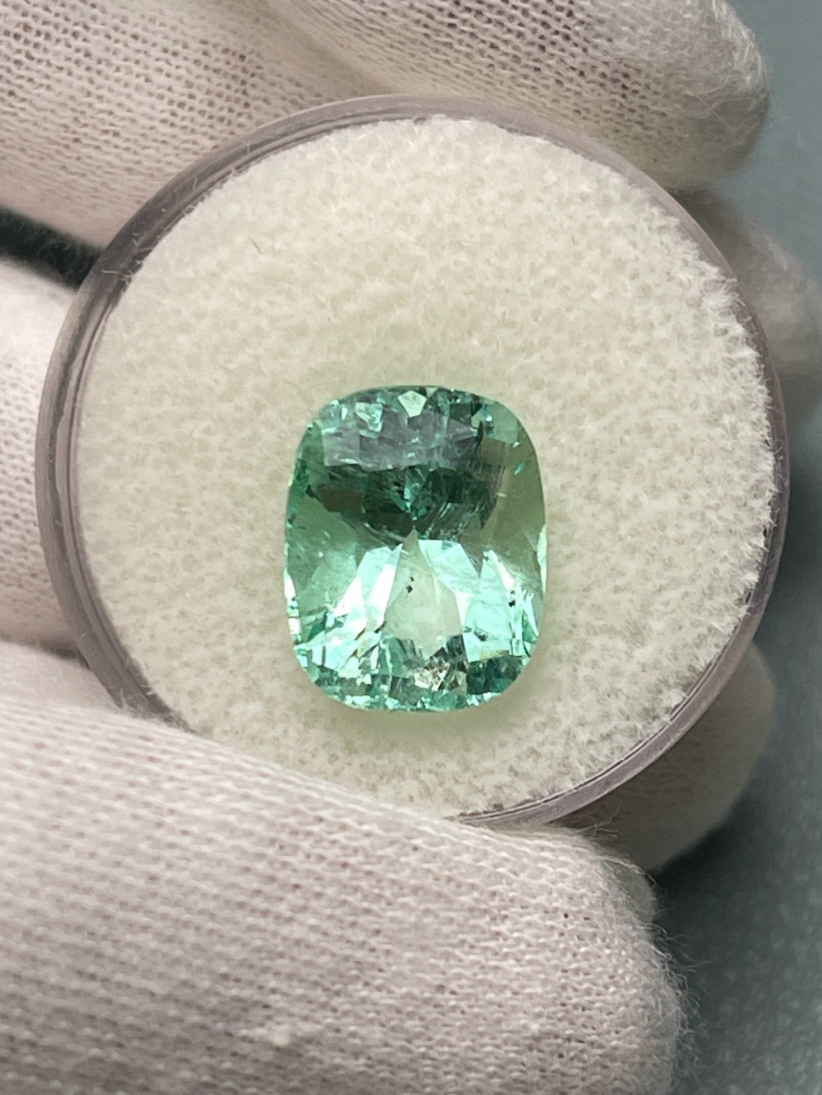 5.96 Carat 13x10mm Natural Colombian Emerald - Seafoam Green with Freckles, Elongated Cushion Cut Loose Gemstone for Jewelry Making, Engagement Rings & Custom Designs