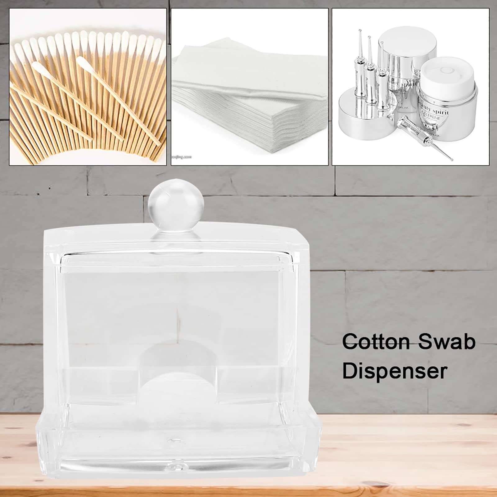 Jadpes Clear Acrylic Cotton Swab Dispenser & Storage Box - Hygienic Makeup Cotton Swab Holder for Bathroom, Salon, and Travel Organization