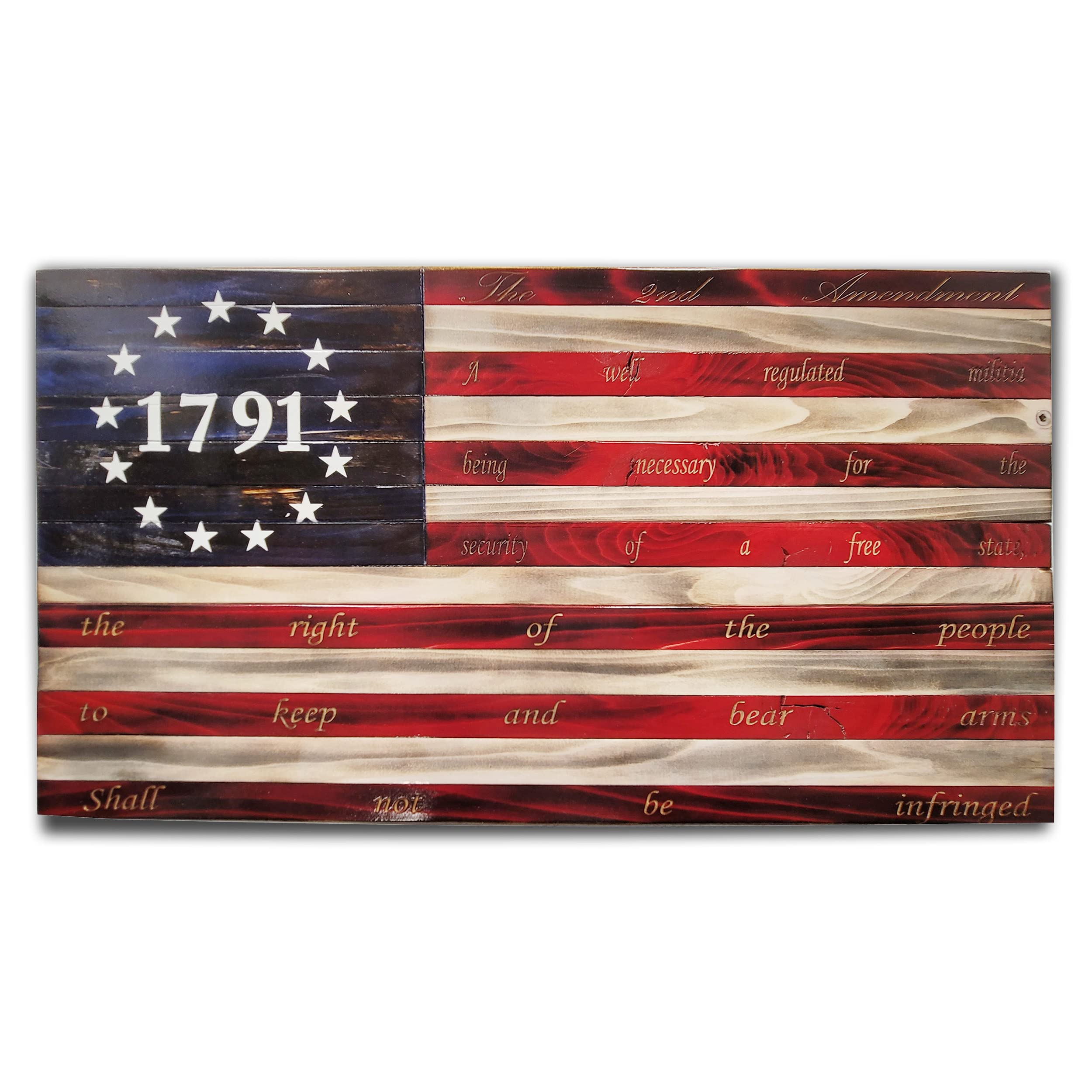 13 Stars 1791 Laser Etched 2nd Amendment American Flag - Handmade Wooden Wall Art for Home Decor, Independence Day & Patriotic Room Decor - Large 3Ft Indoor Flag Made in USA by Pioneer Pacific Flags - Perfect for Living Rooms, Offices & Man Caves