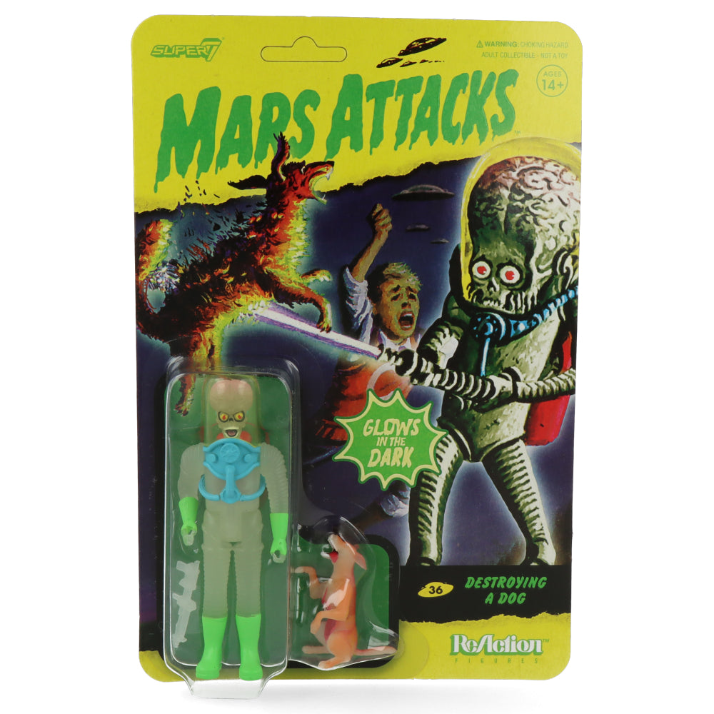 Mars Attacks Wave 2 Glow-in-the-Dark Destroying a Dog ReAction Figure - Collectible Alien Invasion Toy for Display & Sci-Fi Scenes