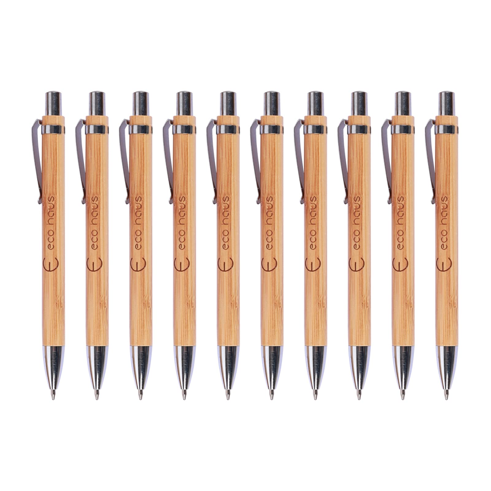 Eco-Friendly Bamboo Wooden Retractable Ballpoint Pens - 10 Pack, Medium Point 1.0mm, Black Ink - Sustainable Office & School Supplies for Writing, Note Taking & Gifts