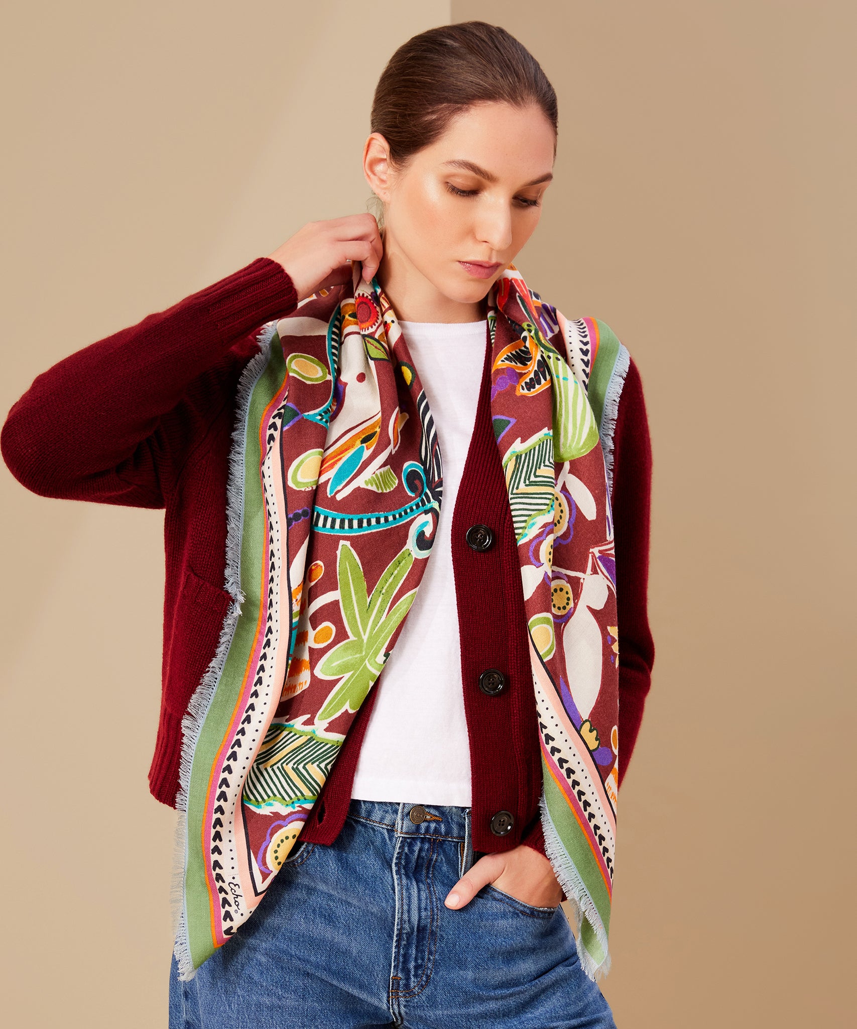 Stylish Folk Floral Oversized Square Scarf - Lightweight Fashion Accessory for Women, Perfect for Spring Outfits, Travel & Boho Chic Looks