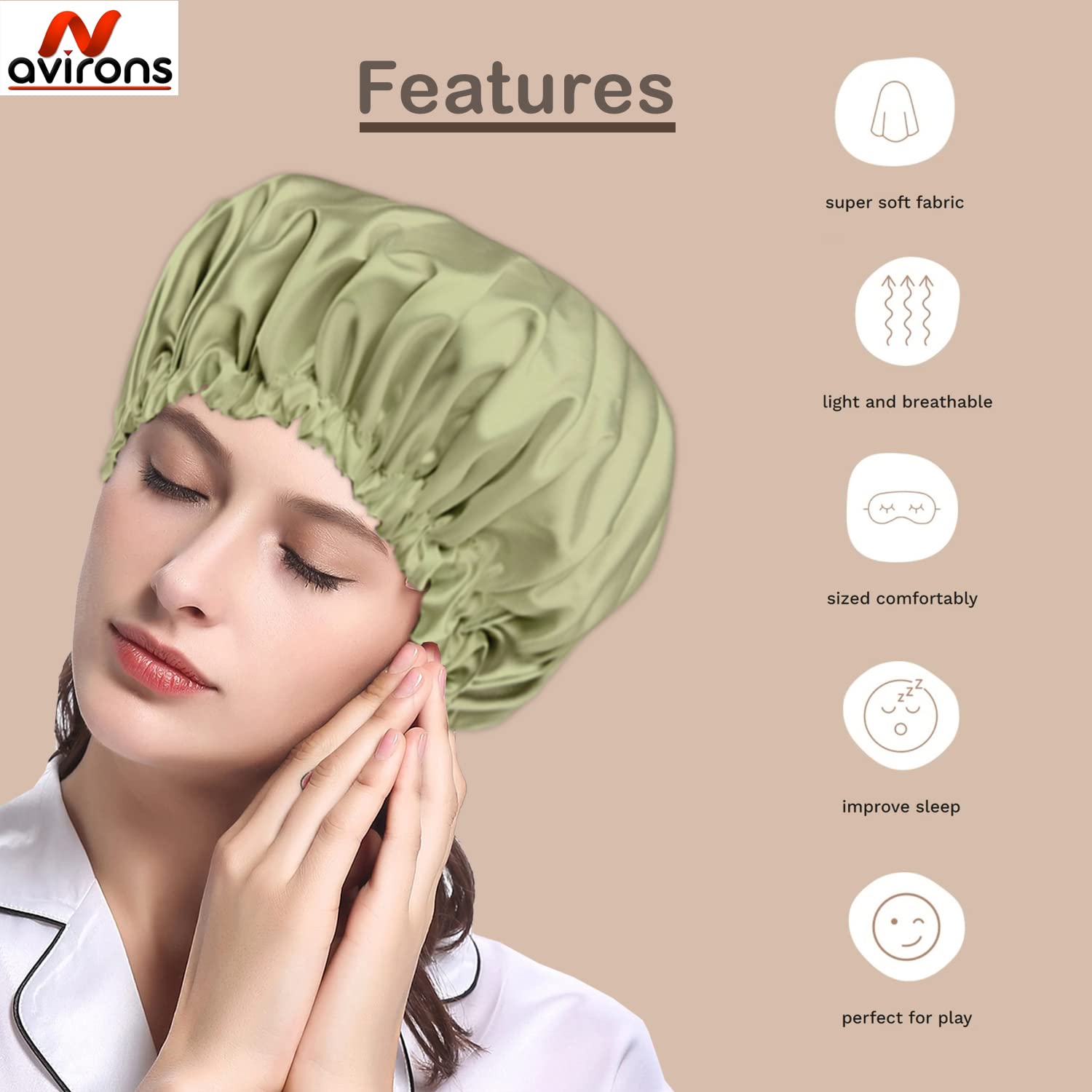 Avirons Satin Silk Hair Bonnet for Sleeping - Reversible Silk Head Cap with Free 3 Scrunchies | Night Cap for Women & Curly Hair Care | Perfect for Travel, Bedtime & Hair Protection (Standard Size)