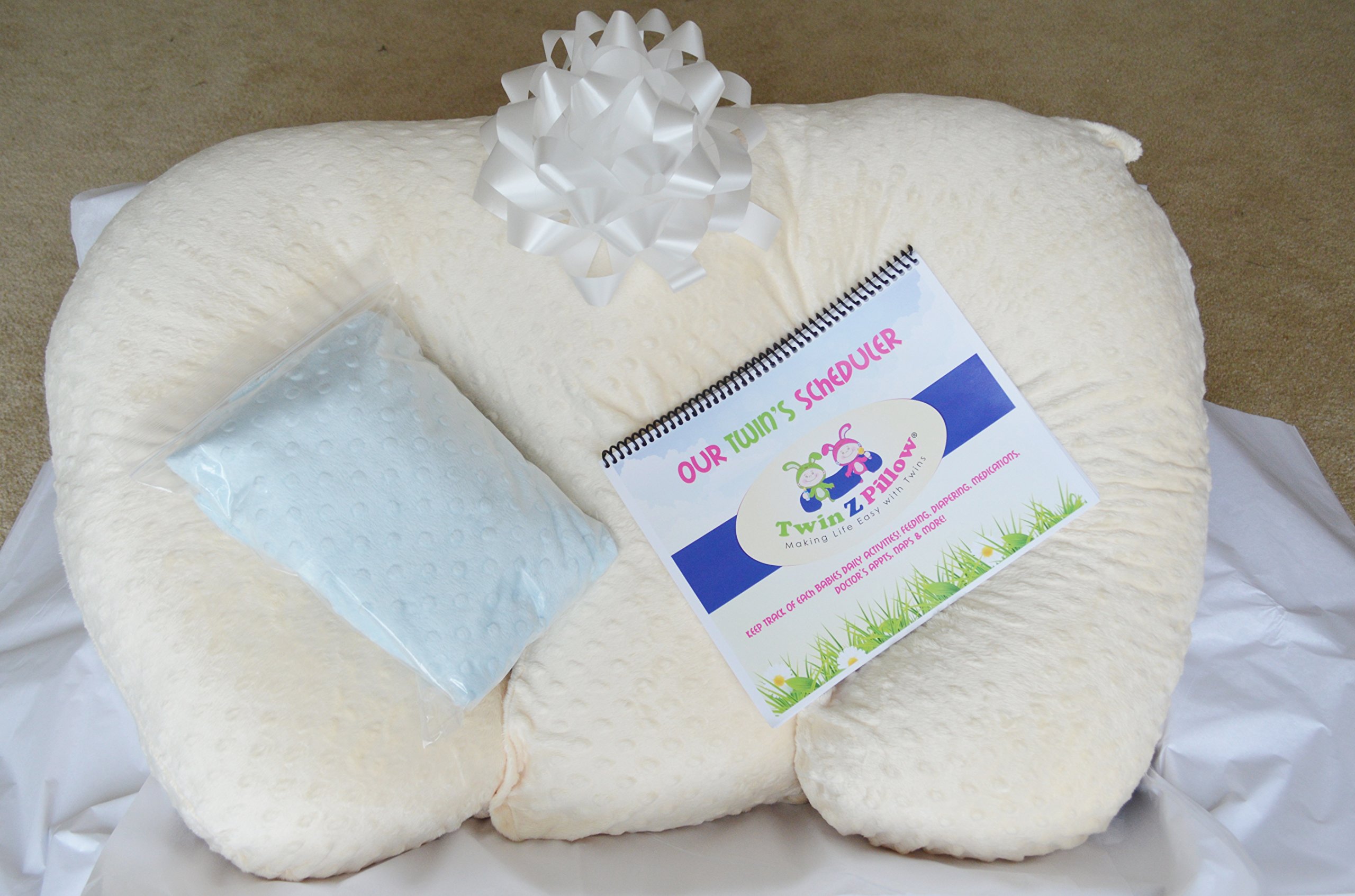 Twin Z Pillow Gift Set - Includes 1 Nursing Pillow, 2 Removable Covers (Pink & Cream) & 1 Twin Feeding Scheduler | Perfect for Breastfeeding Moms & Newborn Care | Ideal Baby Shower Gift for Expecting Mothers