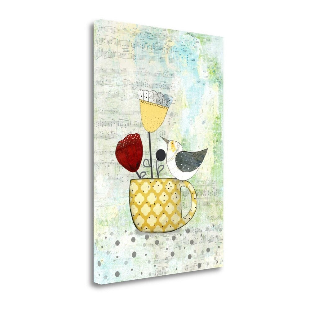 Bird On A Yellow Cup By Sarah Ogren - Premium Fine Art Giclee Print on Gallery Wrap Canvas - Ready to Hang Wall Decor for Living Room, Bedroom & Office