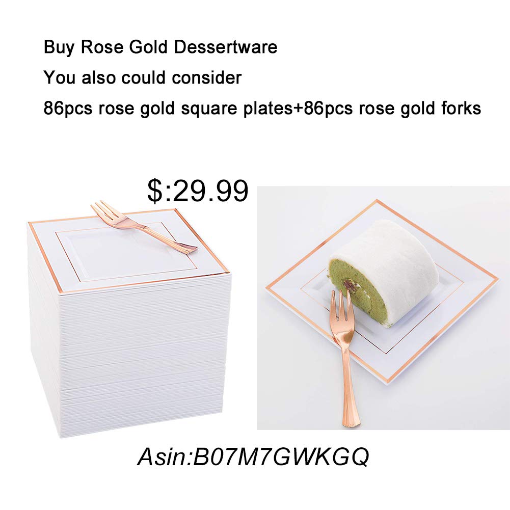 125-Piece Rose Gold Plastic Cutlery Set with Disposable Plates - 25 Dinner Plates, 25 Salad Plates, 25 Forks, 25 Knives & 25 Spoons for Wedding, Party, Picnic, BBQ & Outdoor Events