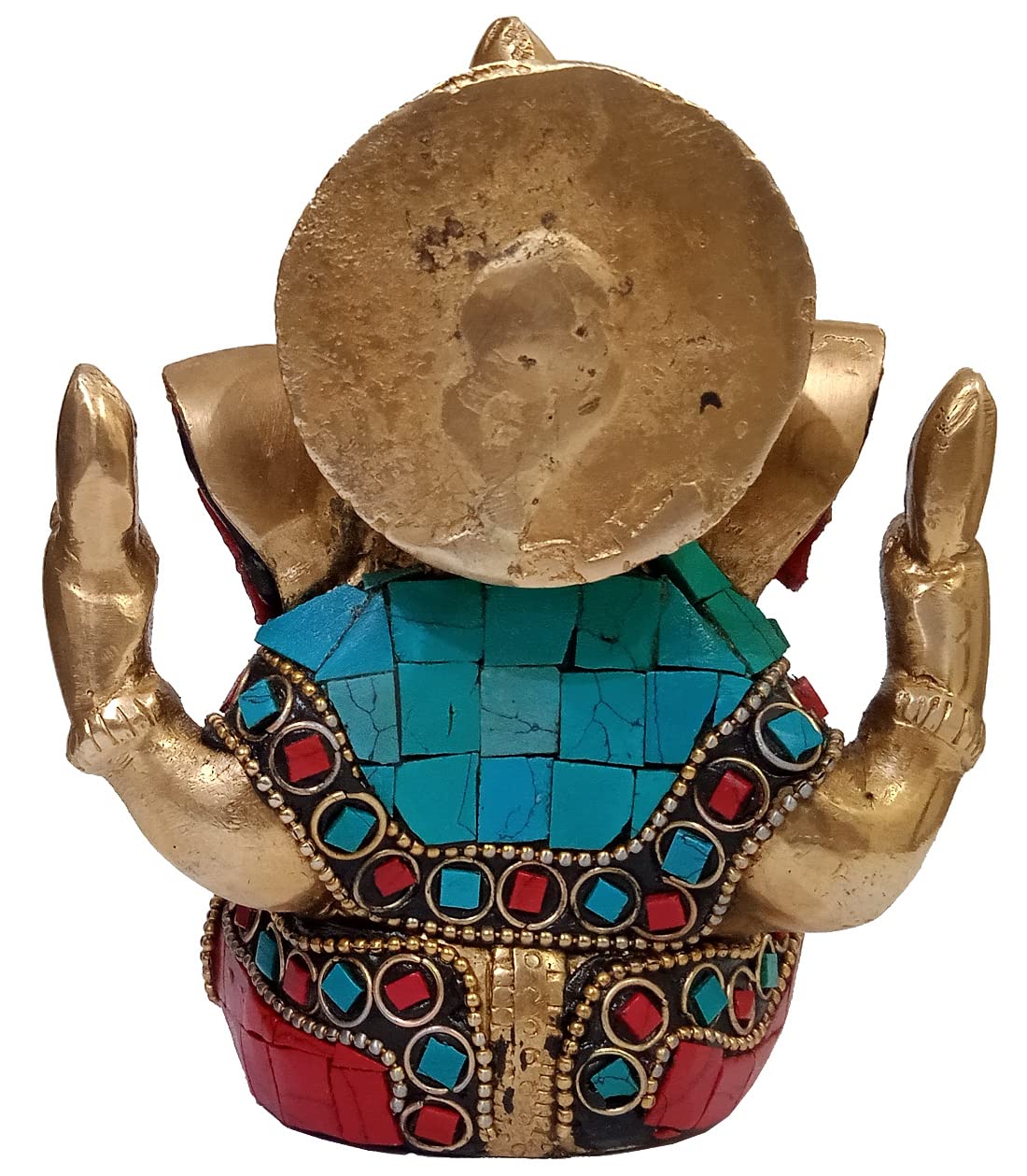 Handmade Solid Brass Lord Ganesha Statue with Turquoise Gemstone - Hindu God Ganapathi Vinayaka Idol for Home Altar, Meditation & Spiritual Decor