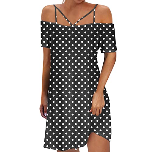 YOYORI Women's Fashion Casual Off Shoulder Midi Dress with Adjustable Straps - Floral Print Loose Beach Sundress for Summer, Slim Fit (Black, Size S) | Perfect for Vacations, Beach Parties & Casual Outings