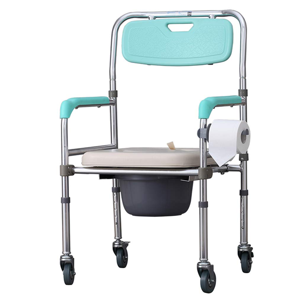 Adjustable Rolling Shower Chair for Elderly - Mobile Wheelchair with Padded Toilet Seat, Bedside Commode & Bathroom Transport - Supports Up to 180kg/400lbs - Ideal for Seniors, Disabled & Post-Surgery Recovery (Home & Healthcare Use)