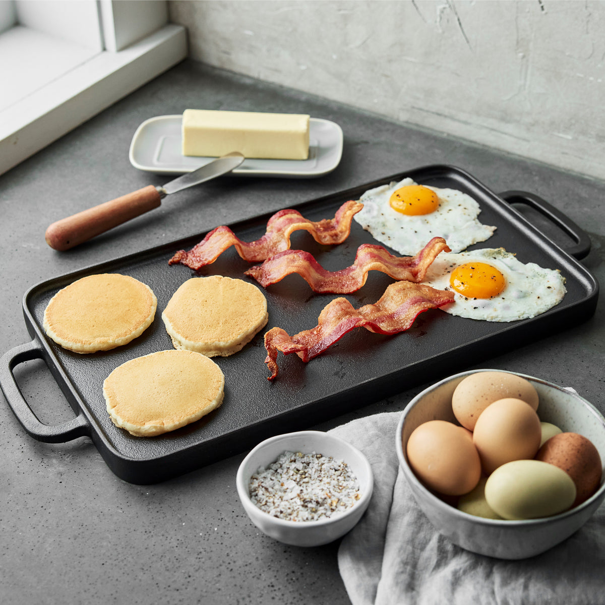 Bobby Flay by GreenPan 9.5 x 16.5 Inch Reversible Cast Iron Grill Griddle - Perfect for Indoor & Outdoor Cooking, BBQ, Camping, and Backyard Grilling
