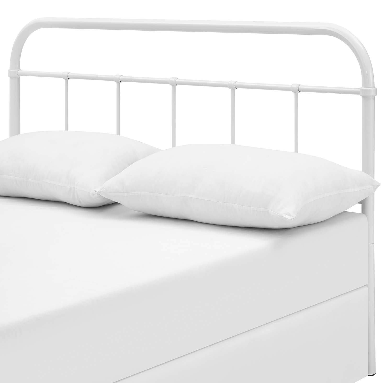 Modern Contemporary Urban Design Queen Size Bed Headboard - White Metal Steel Frame for Stylish Bedroom Decor | Perfect for Urban Apartments & Master Bedrooms