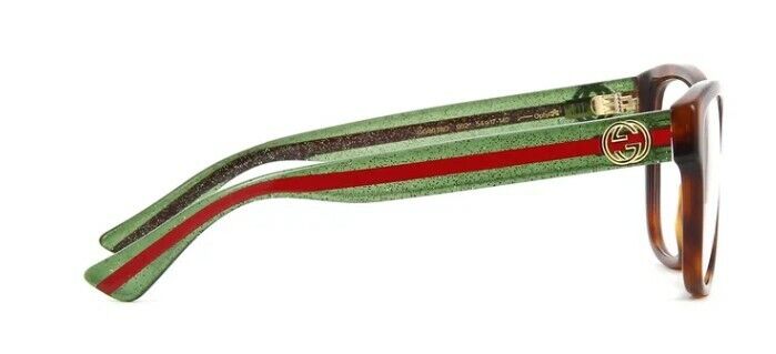 Gucci GG 0038ON 002 Havana Green/Red Soft Square Women Eyeglasses