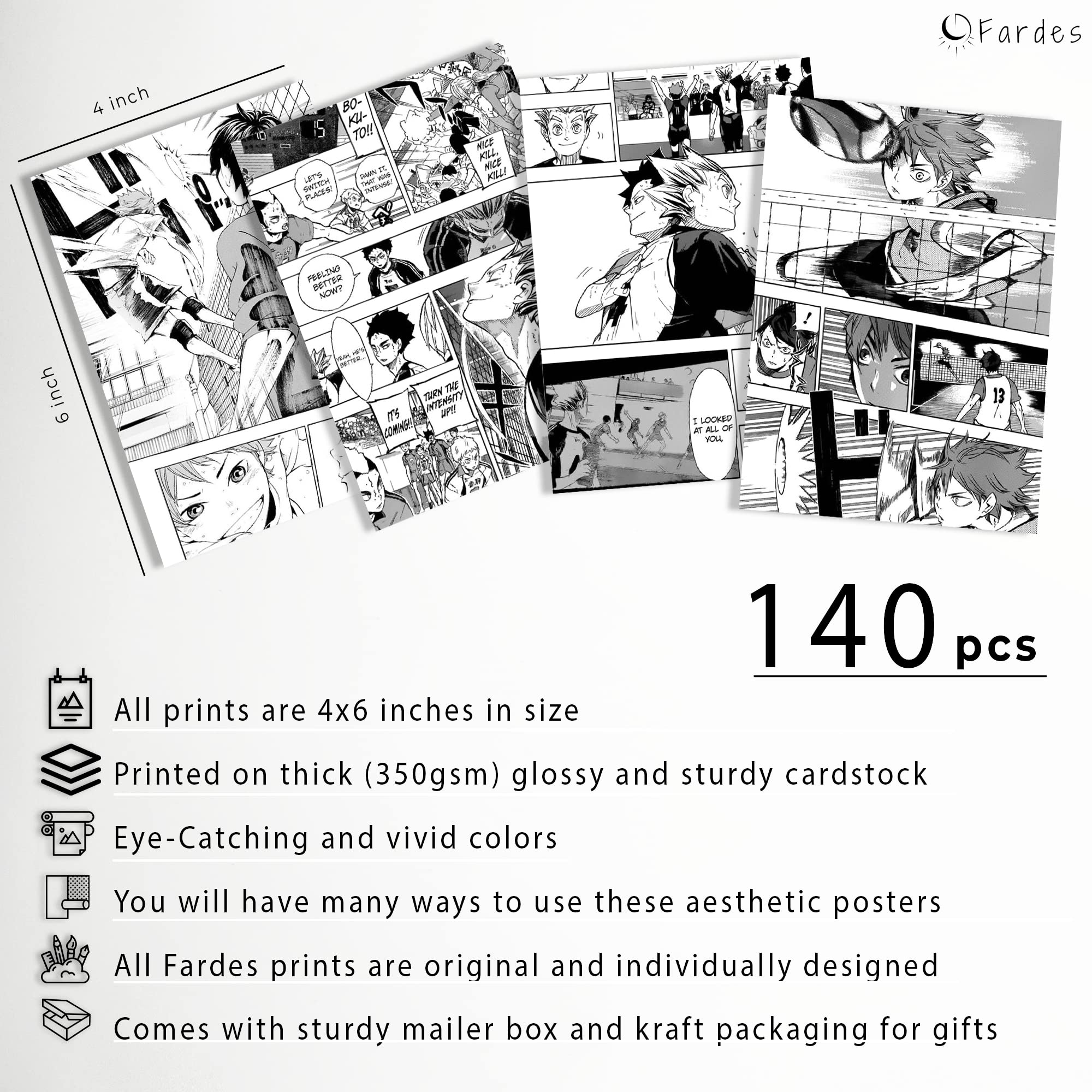 Anime Wall Art Decor Set - 144 pcs 4x6 Inch Manga Panel Posters for Bedroom, Dorm & Teen Room (Haikyuu Theme) - Perfect for Anime Lovers, Wall Collage Kits & Aesthetic Room Decor