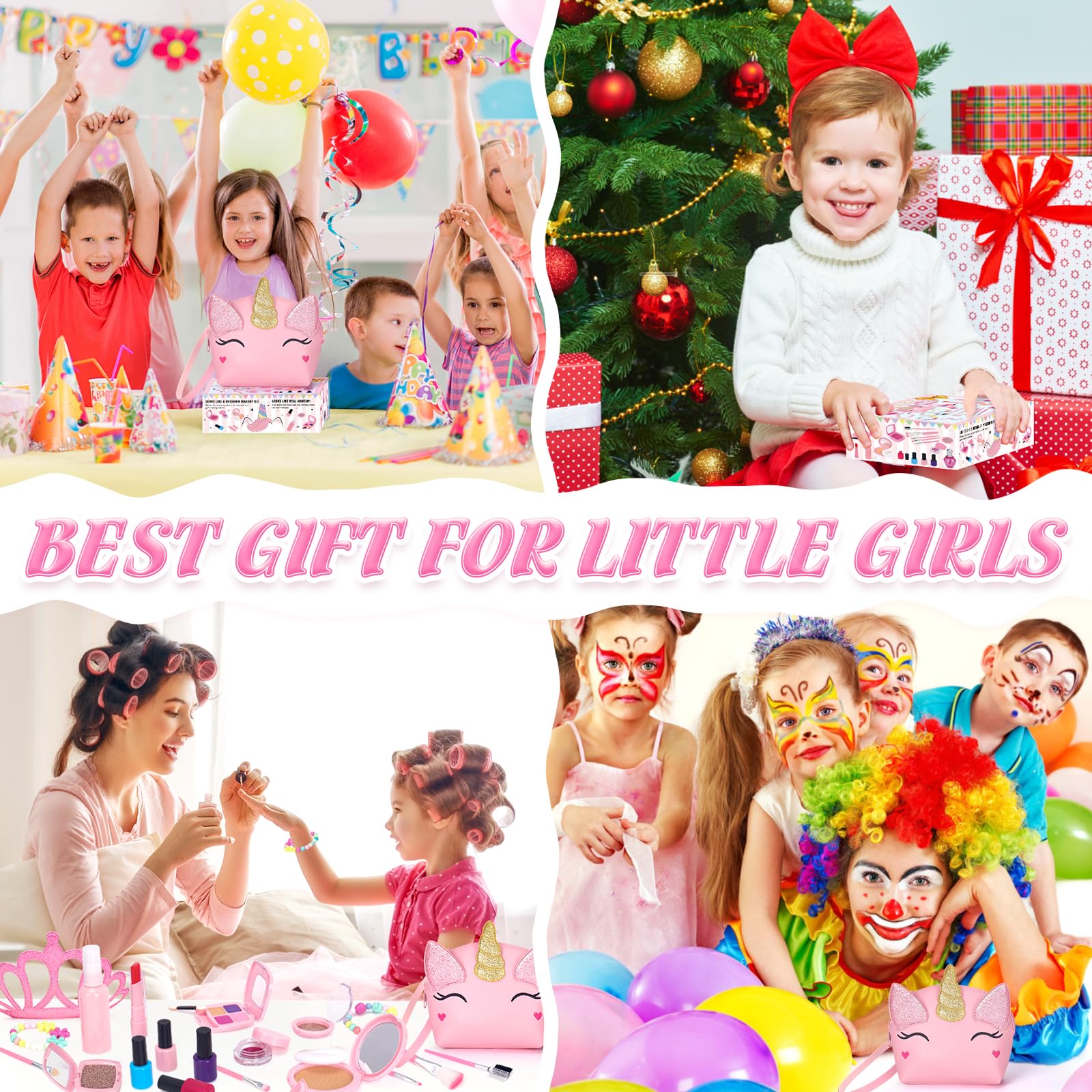 Unicorn Pretend Makeup Kit for Toddlers & Kids - Safe Non-Toxic Play Makeup Set with Cosmetic Bag - Perfect Birthday Christmas Gift for Girls Ages 3 4 5 6 7+ - Fun Role Play Dress Up & Imaginative Play Toy