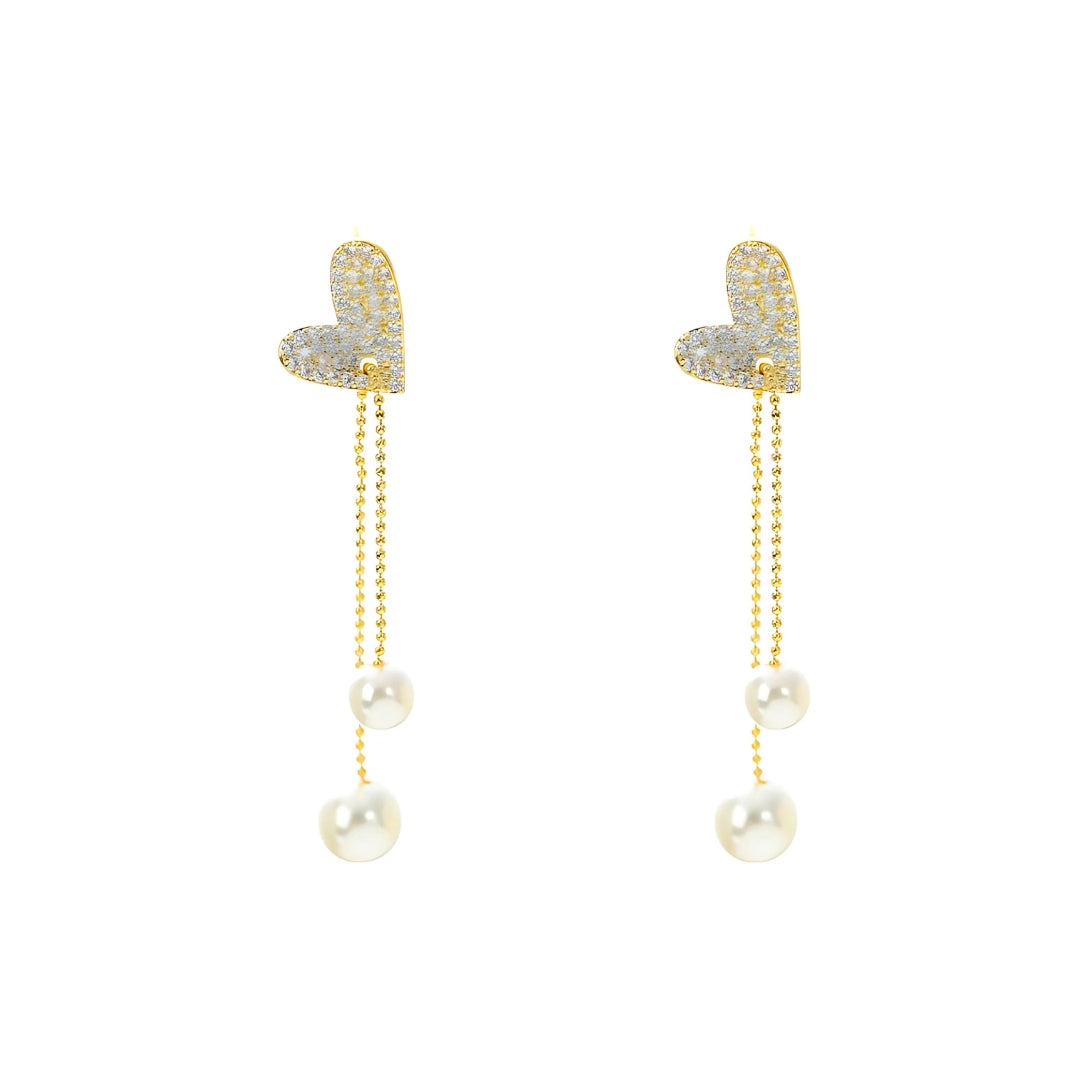 Pearl Heart Tassel Drop Earrings for Women - Elegant Dangling Jewelry Gift for Valentine's Day, Anniversary & Special Occasions | A7430
